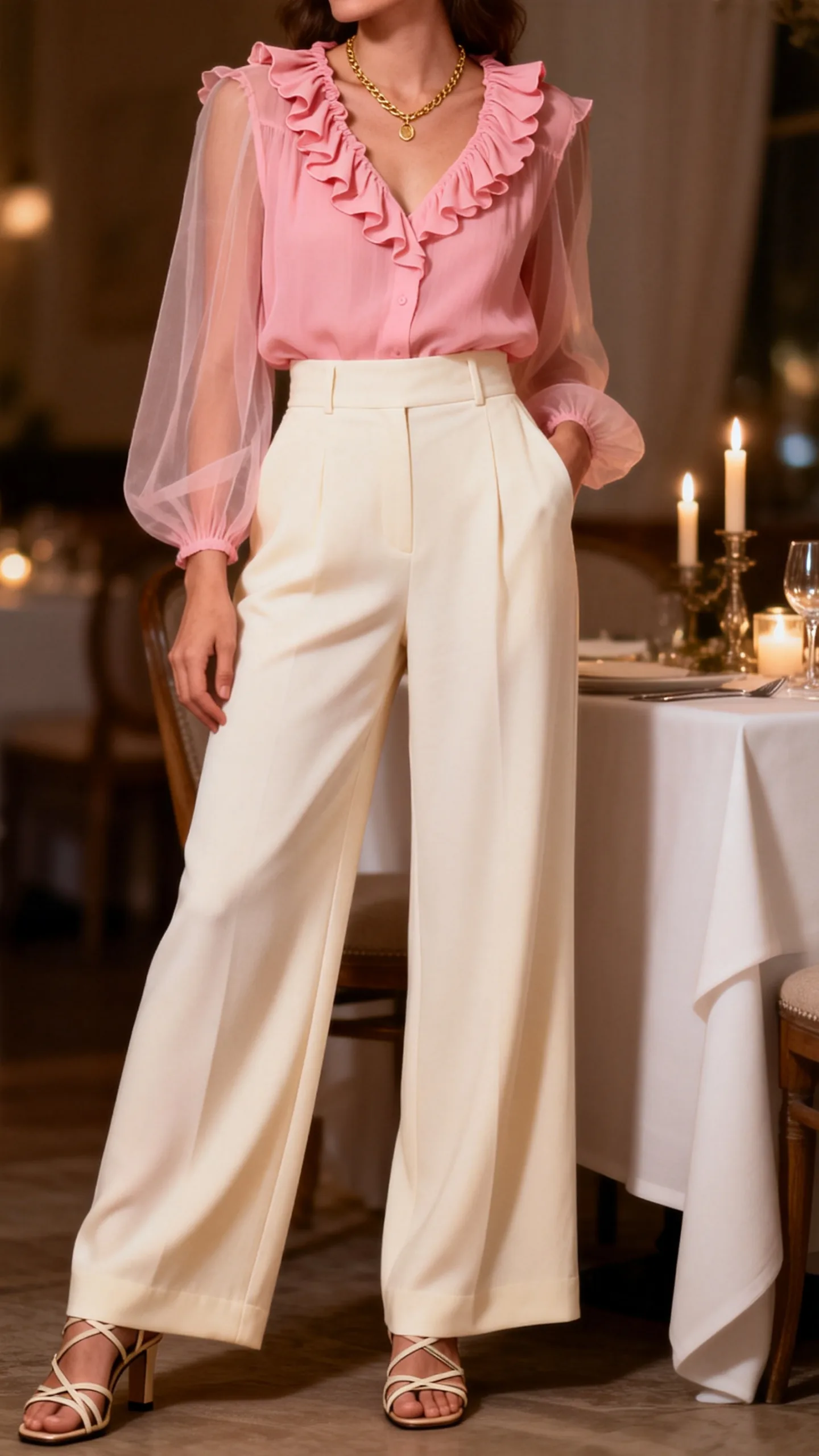 Wide-Leg Trousers With A Romantic Blouse