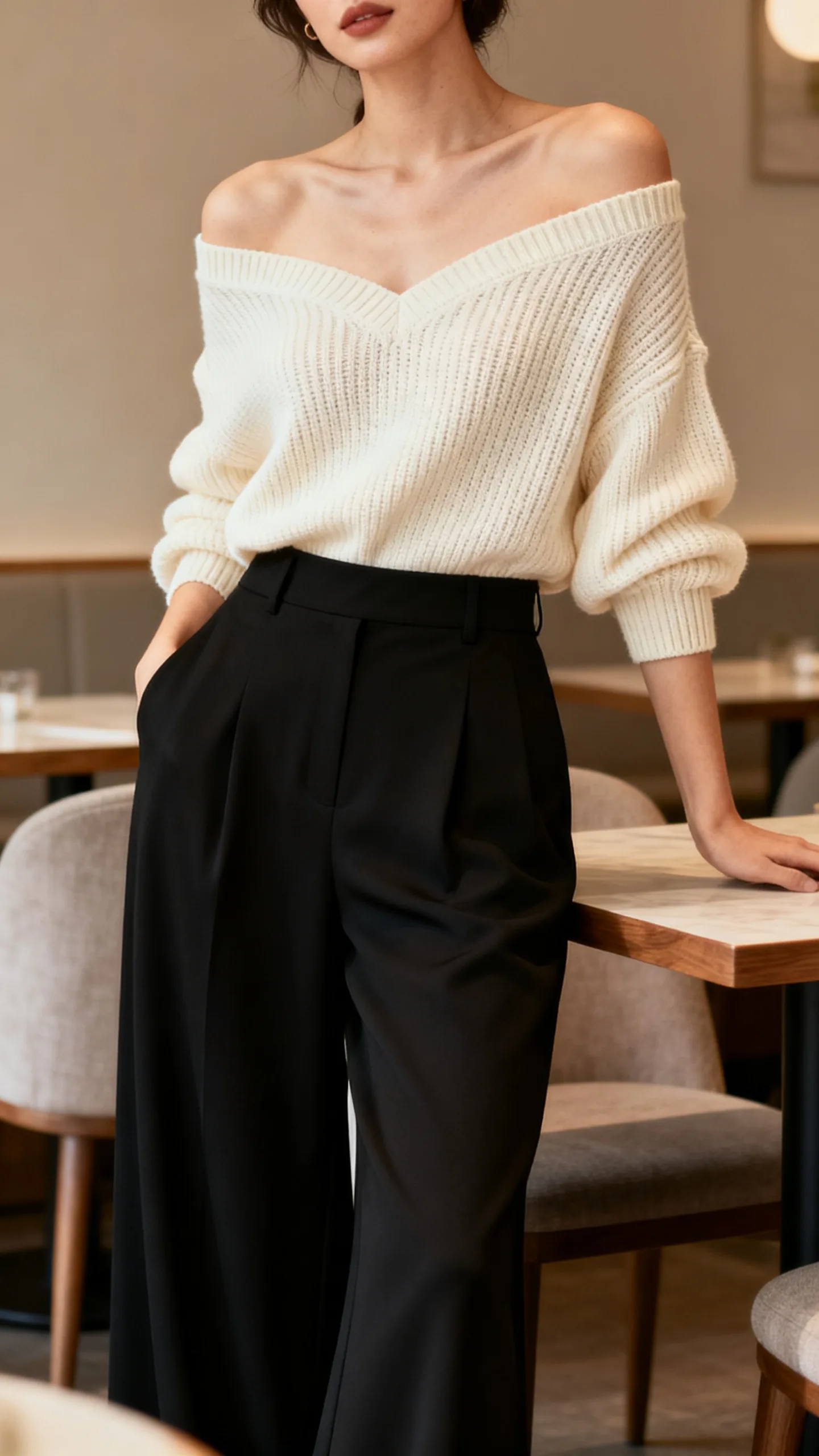 Off-Shoulder Knit With Wide Pants