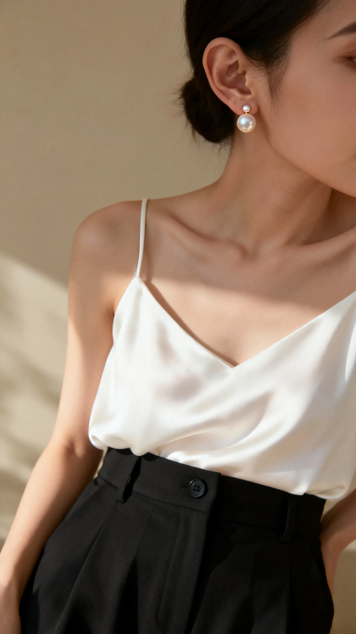 Pearl Earrings With A Minimal Outfit