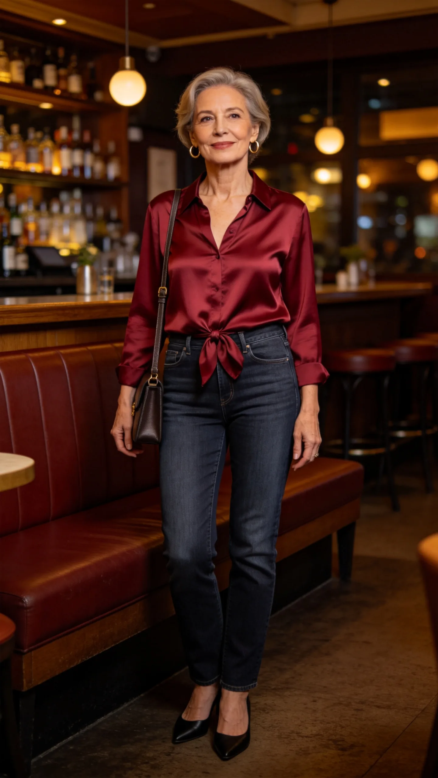 1. Dark Straight-Leg Jeans With a Satin Blouse