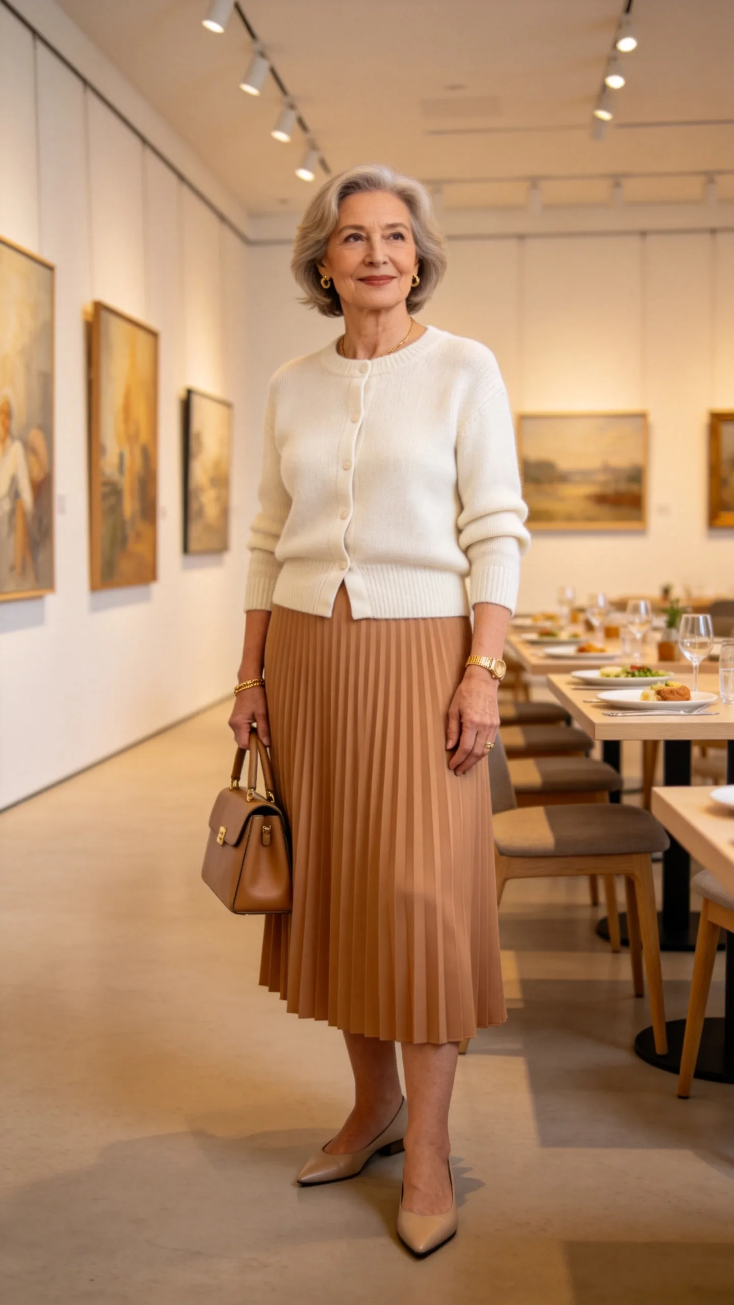 1. Pleated Midi Skirt With a Fine-Knit Sweater