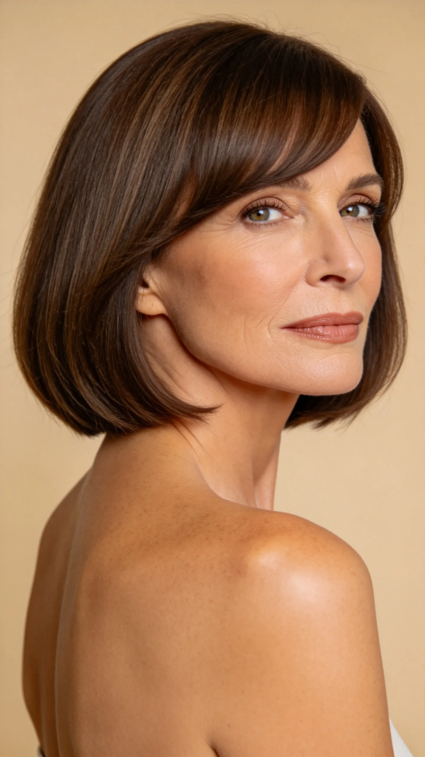 1. Softly Stacked Wedge With Side-Swept Bangs