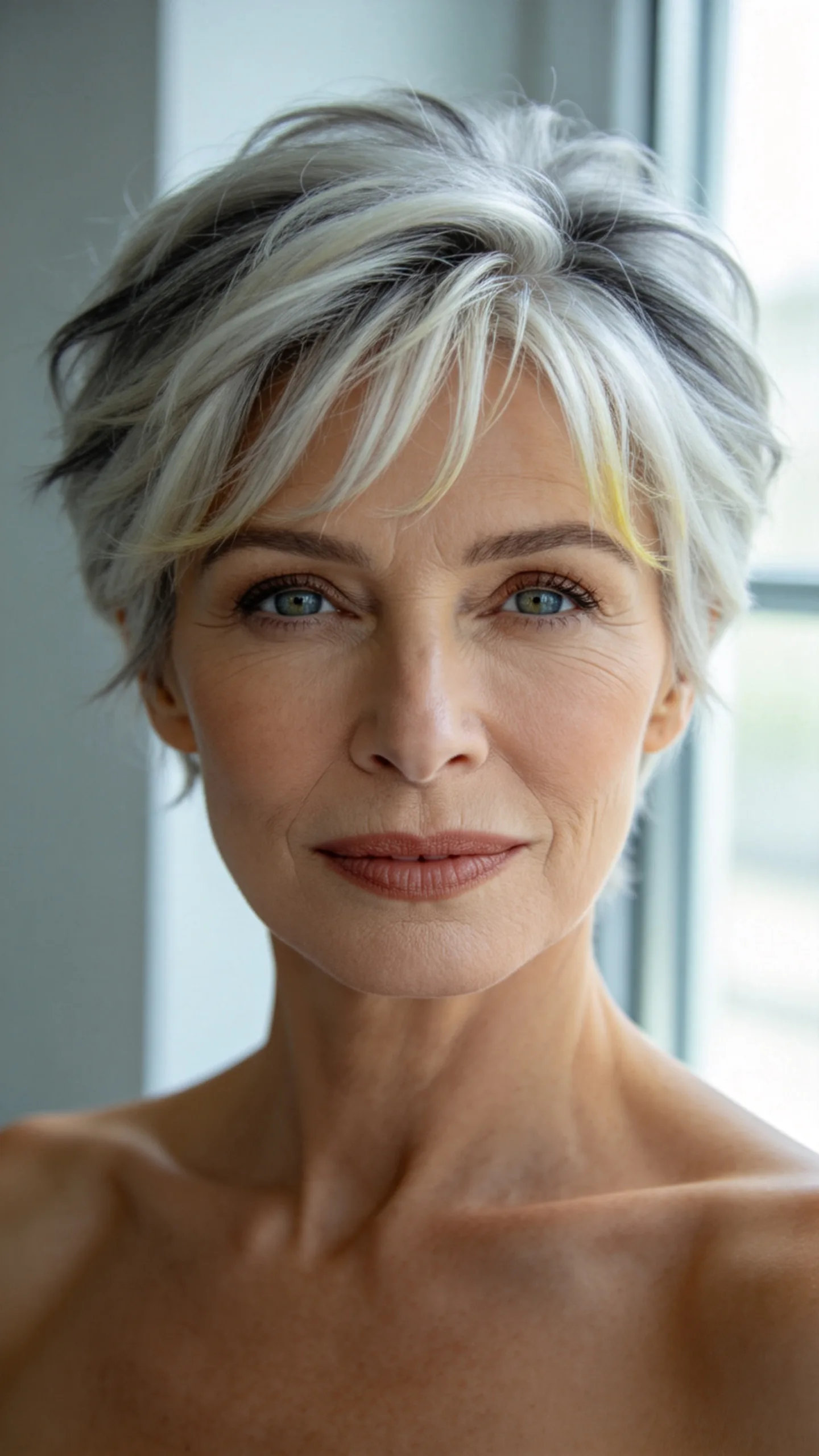 3. Textured Silver Pixie with Wispy Fringe