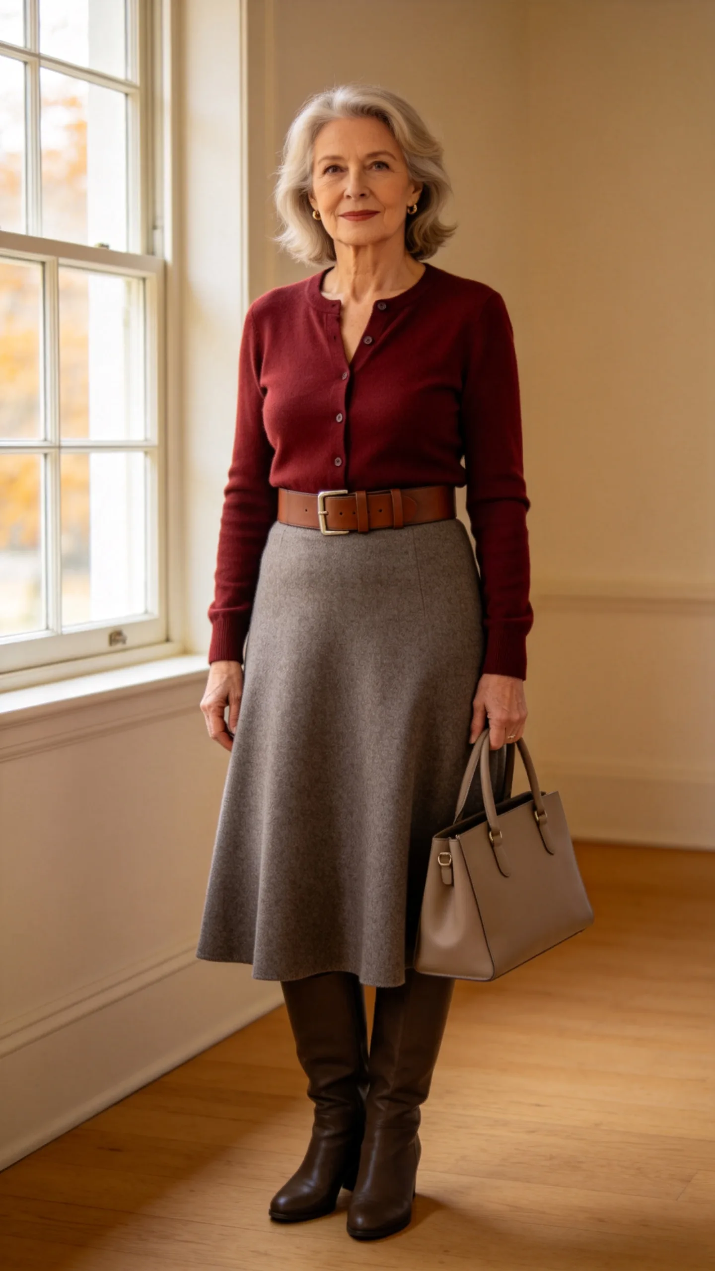 4. A-Line Skirt With a Belted Cardigan