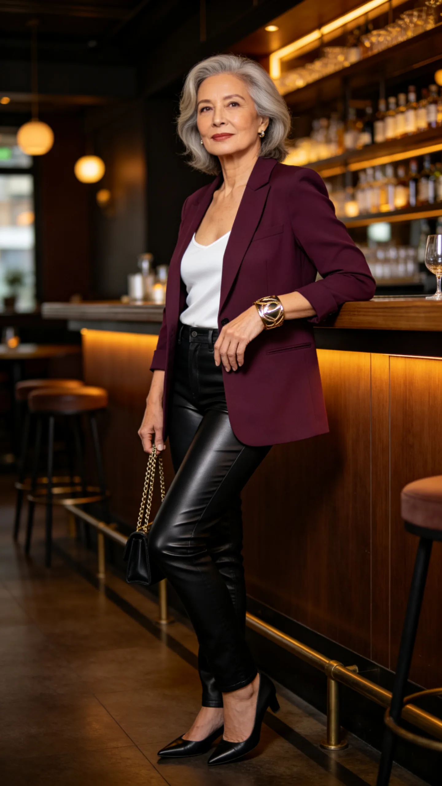 4. A Blazer, Camisole, and Coated Jeans