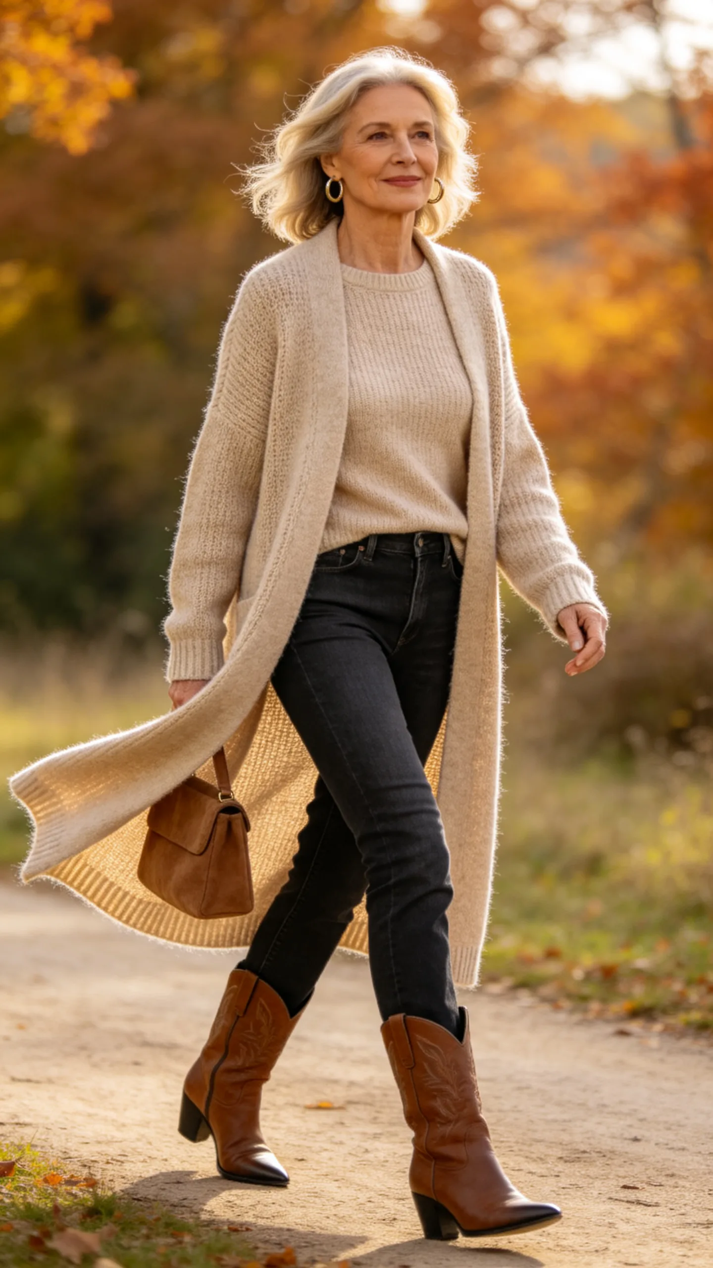 4. Long Cardigan With Straight-Leg Jeans and Western Boots