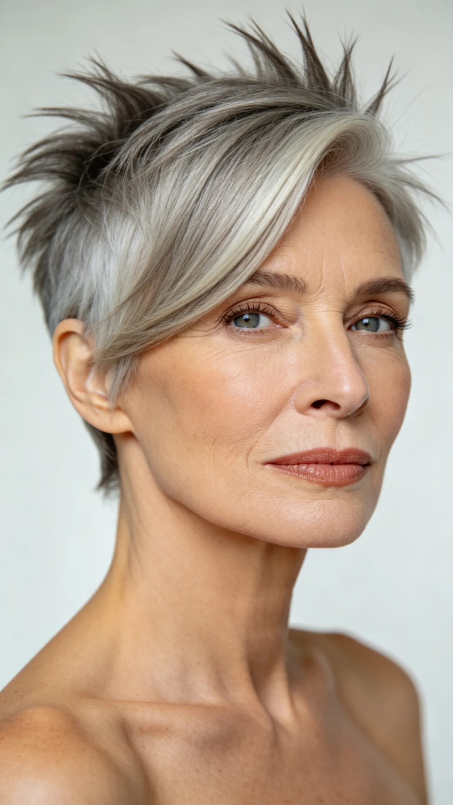5. Choppy Gray Pixie With Side-Swept Spikes