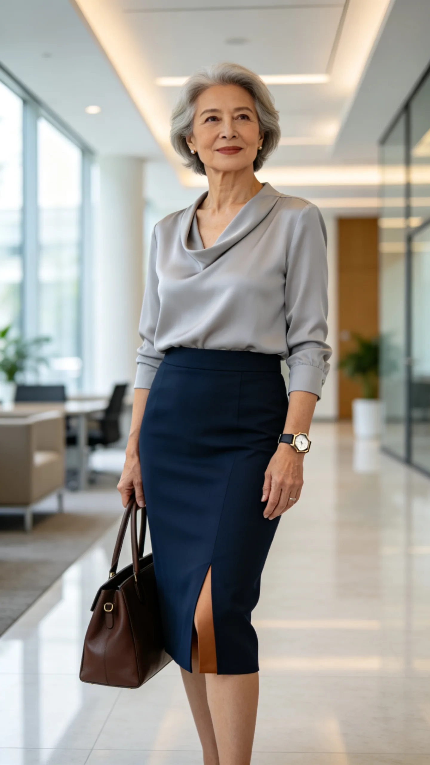 5. Column Skirt With a Draped Blouse