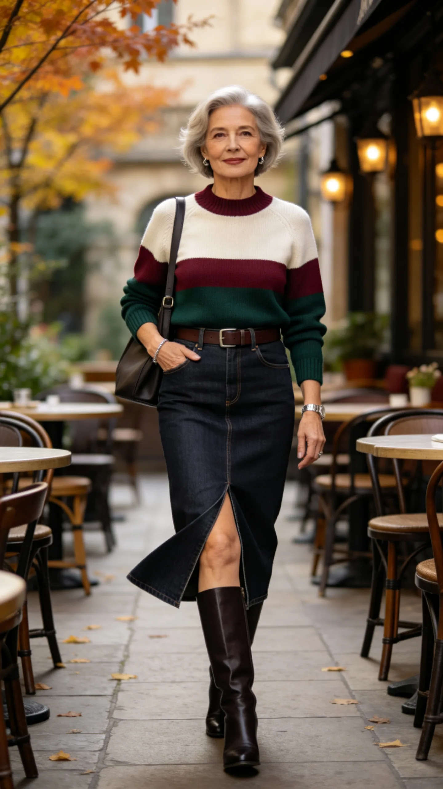 5. Midi Denim Skirt With a Fine-Gauge Sweater