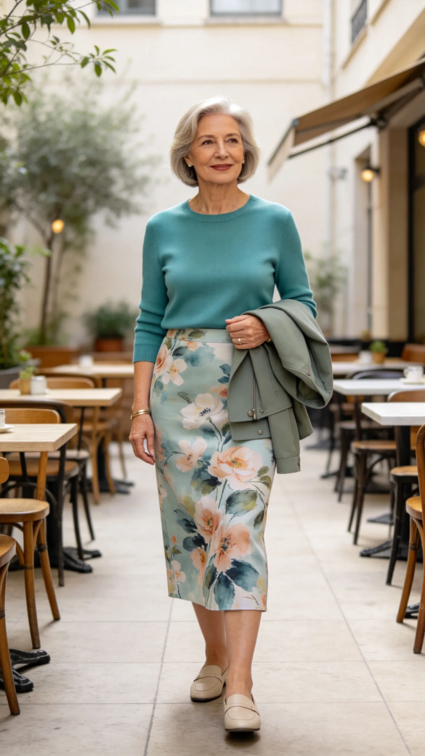 6. Printed Midi Skirt With a Solid Knit Top