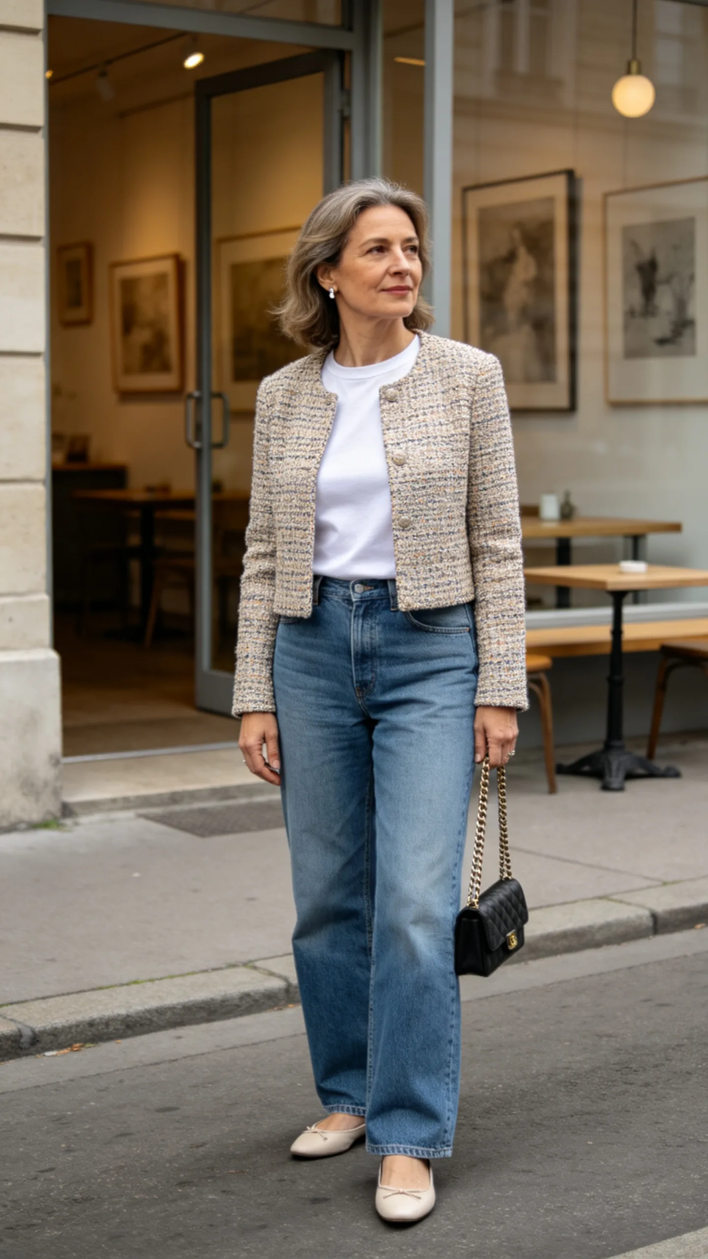 6. Relaxed Jeans With a Tweed Jacket