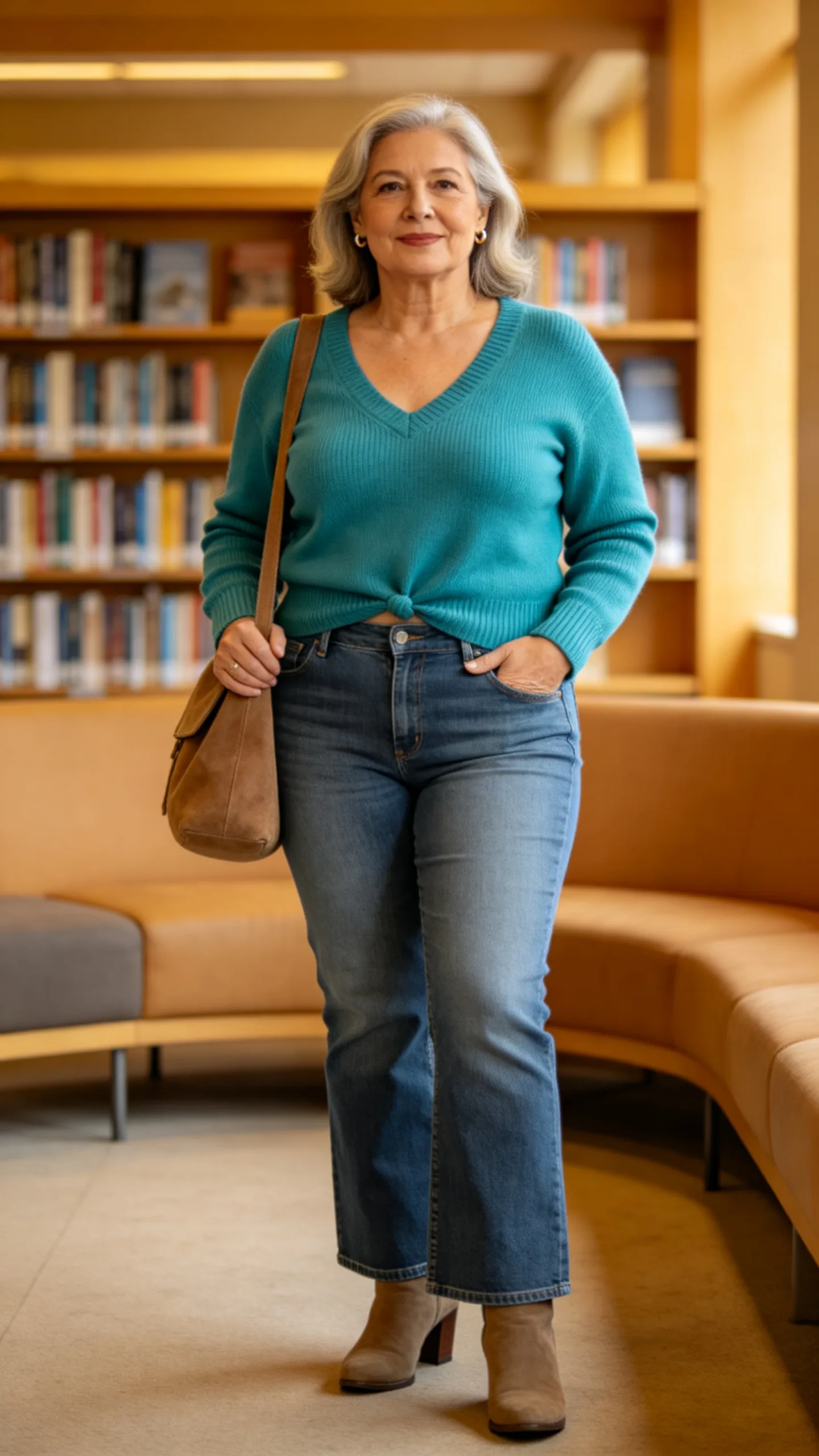 7. Bootcut Jeans With a Soft V-Neck Sweater