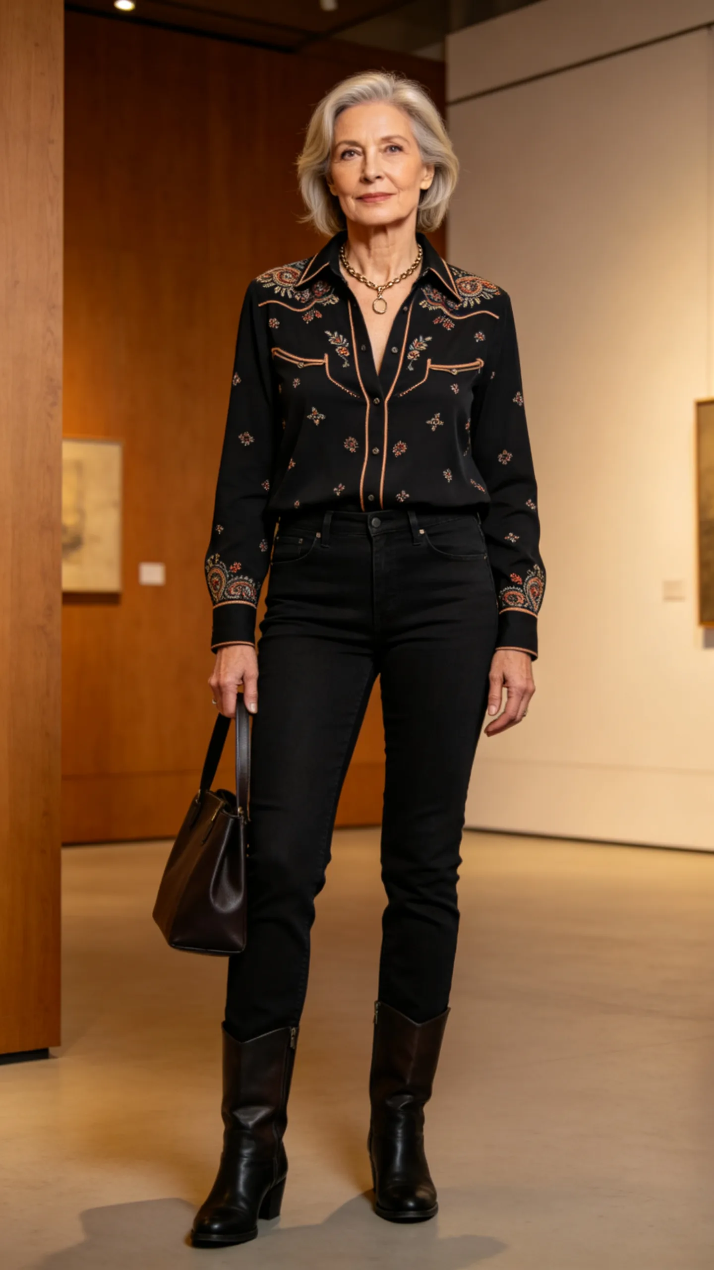 7. Printed Western Shirt With Solid Black Jeans