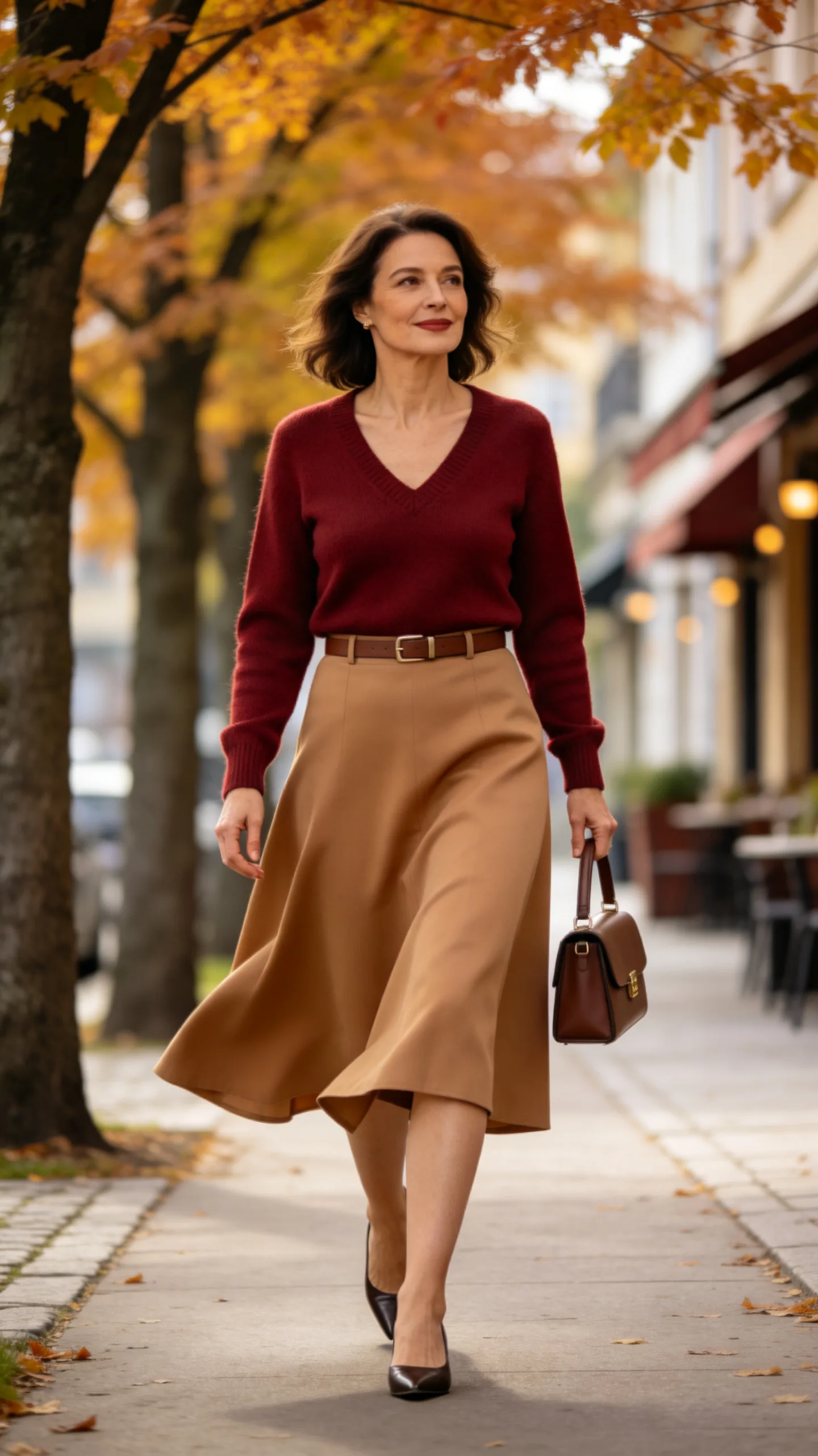 8. A-Line Midi Skirt With a Fine-Knit Sweater
