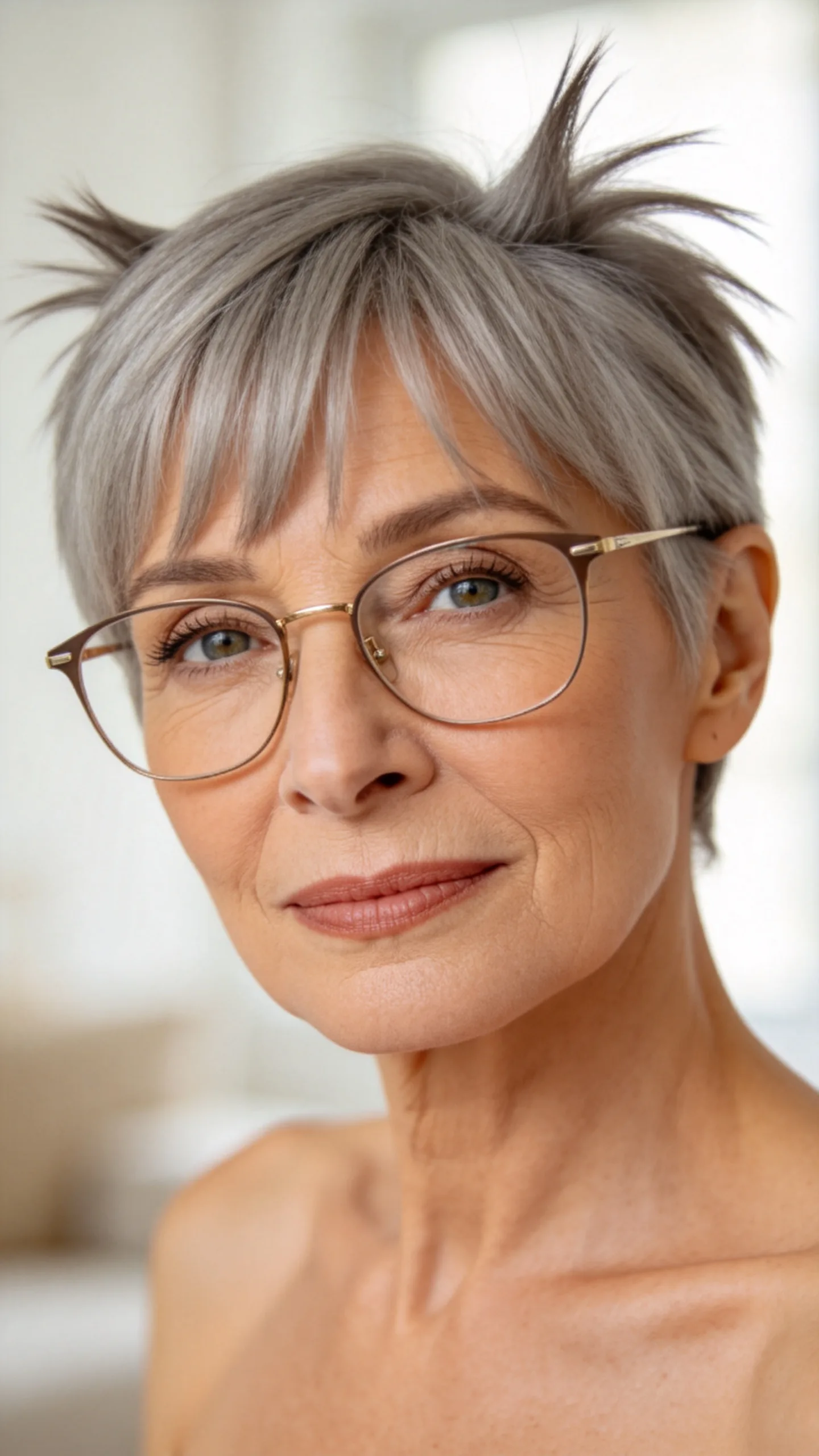 8. Brushed-Forward Gray Crop With Spiked Ends