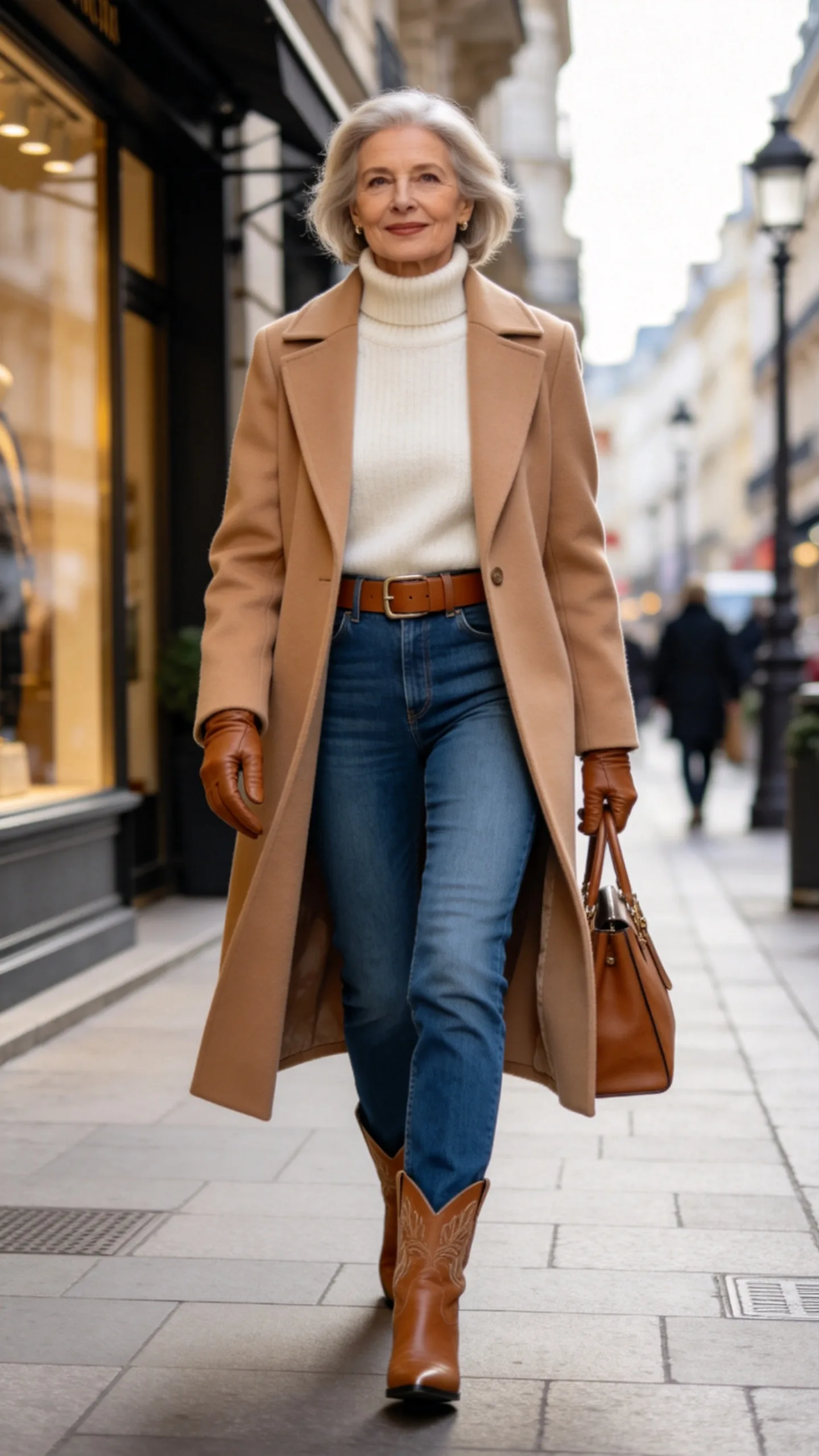 8. Camel Coat With Denim and Pointed Boots