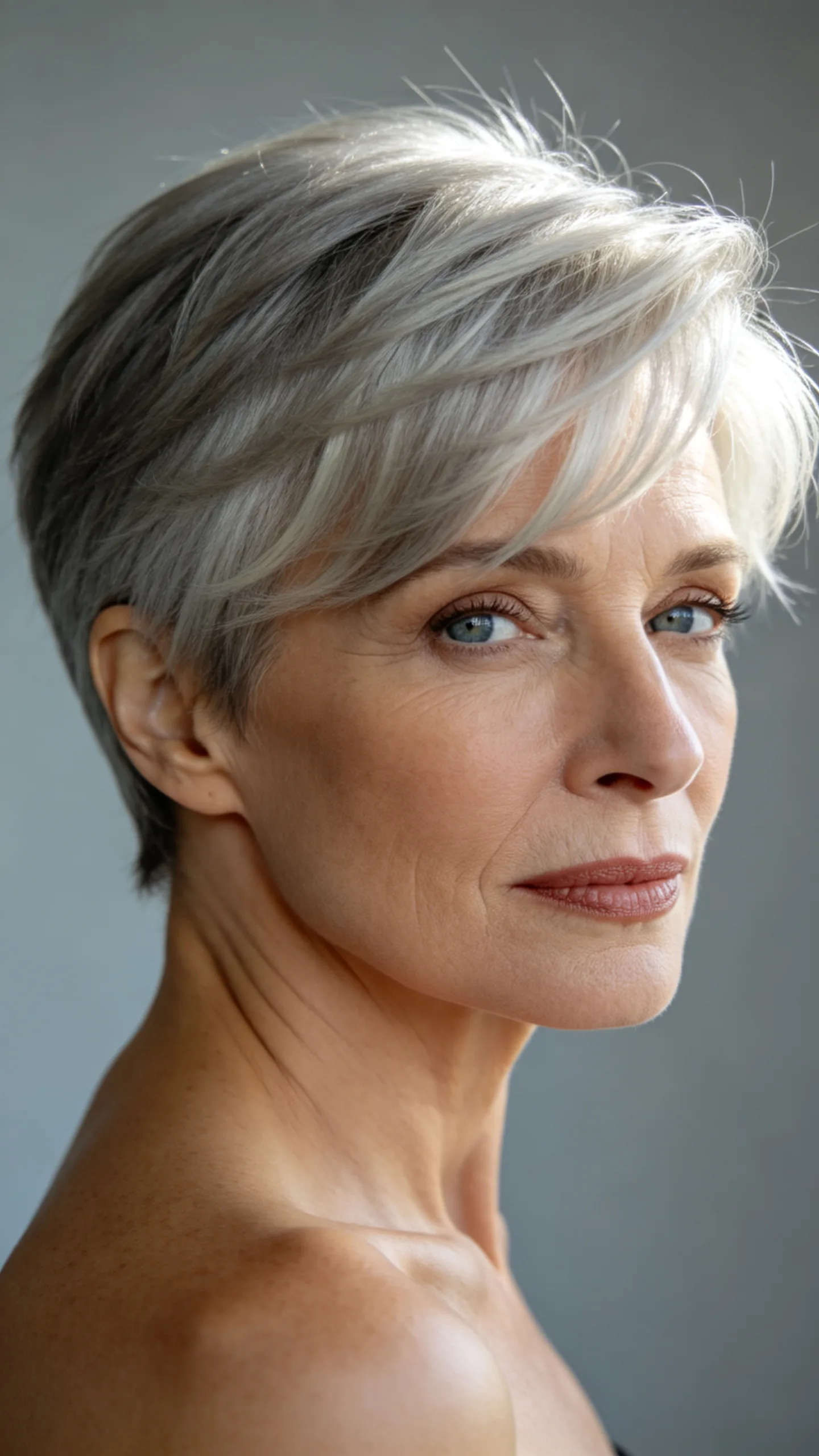 8. Feathered Platinum Crop With Bright Silver Tips