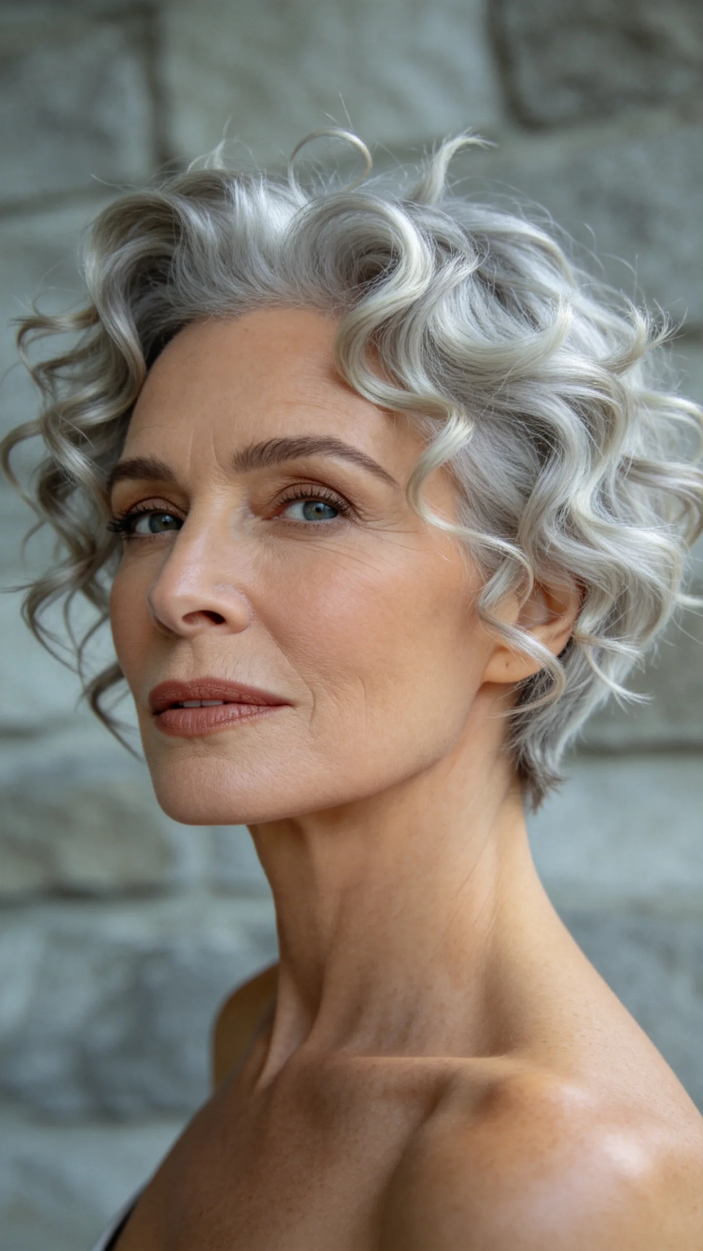 9. Curly Silver Pixie With Defined Spiked Texture