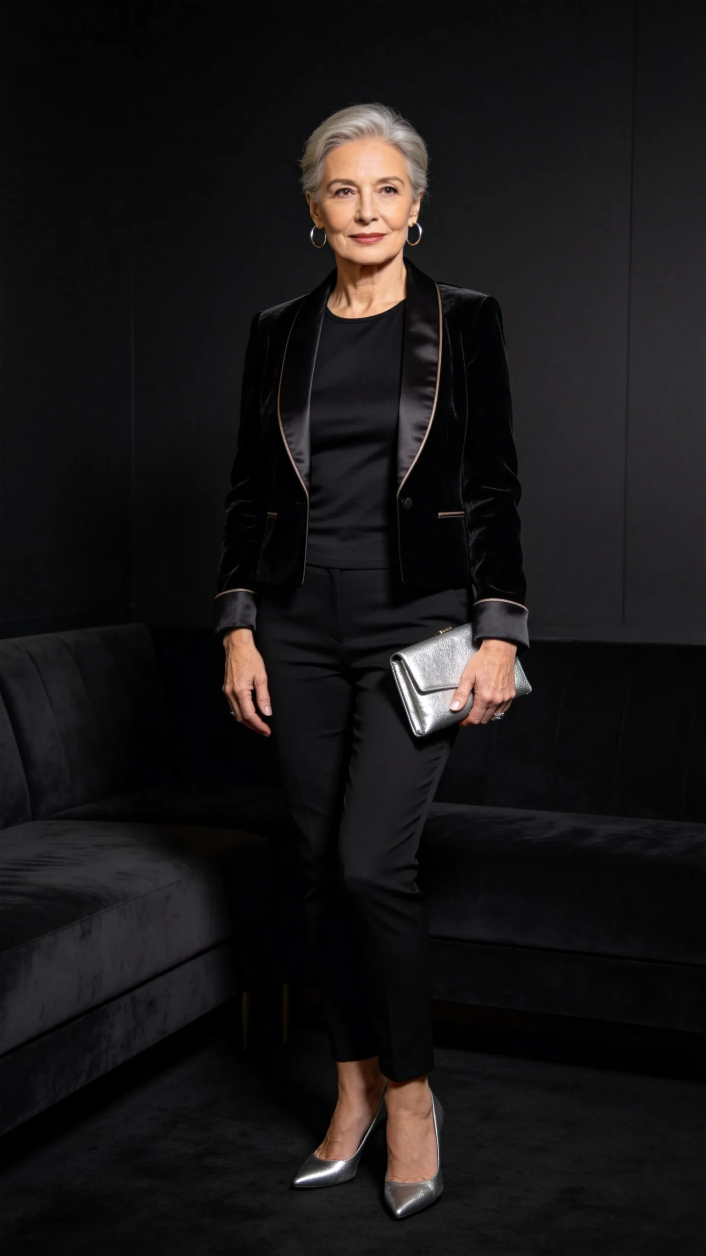 9. A Monochrome Black Outfit With Metallic Accessories