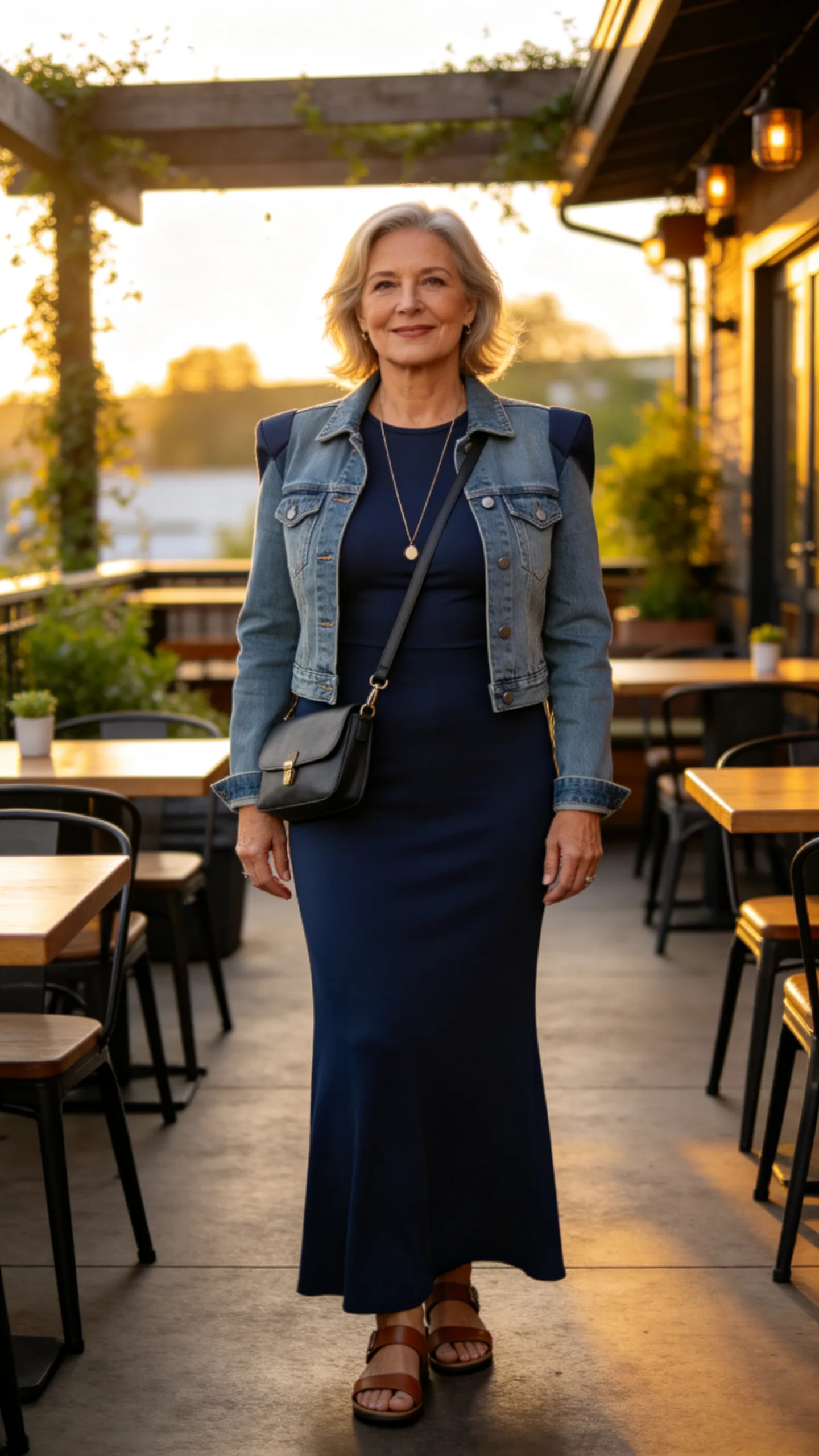 13. A Denim Jacket With a Jersey Maxi Dress