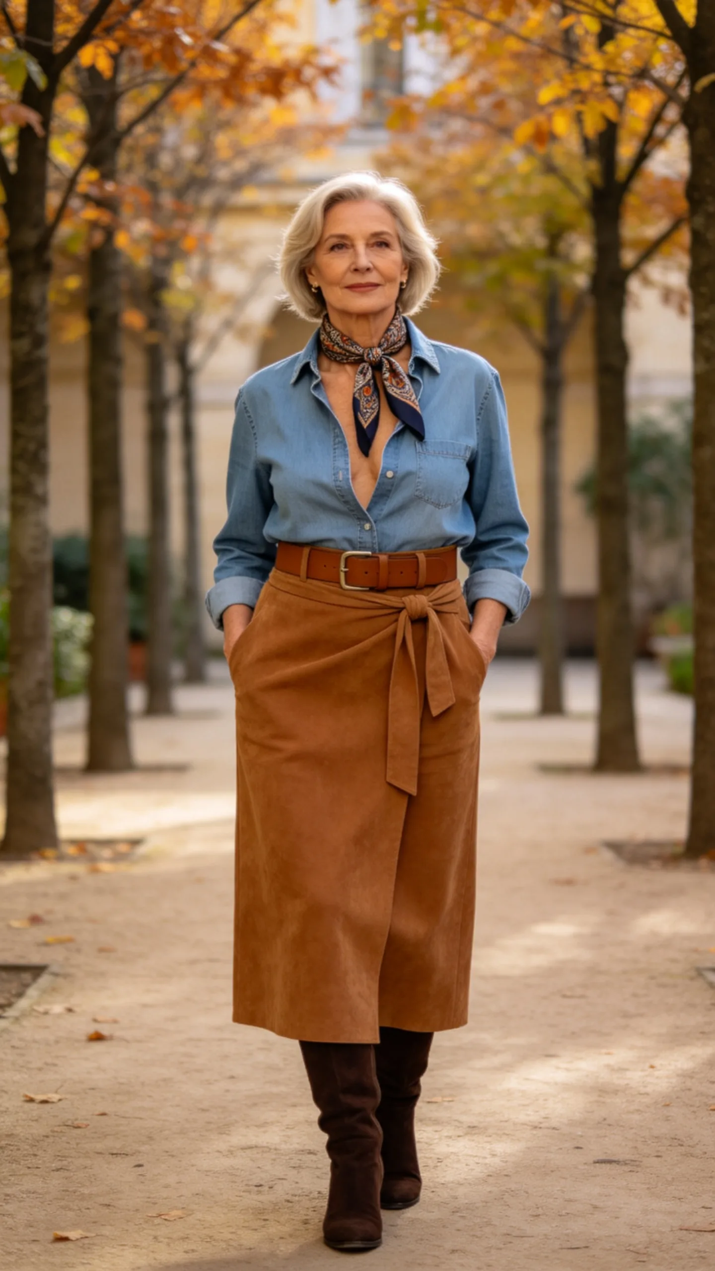 13. Suede Skirt With a Chambray Shirt