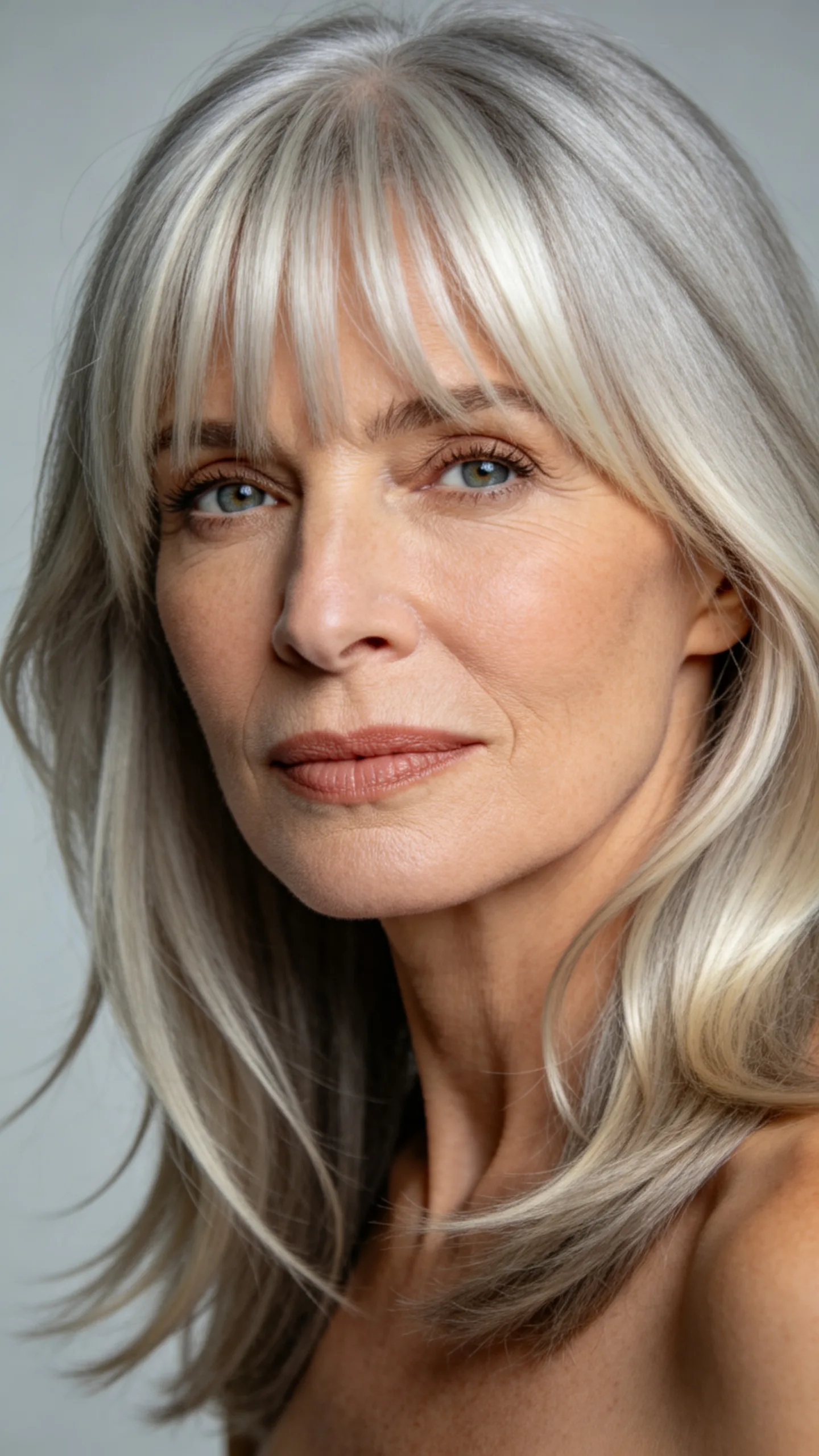 13. Wispy Platinum Bangs With a Gray-Blended Lob