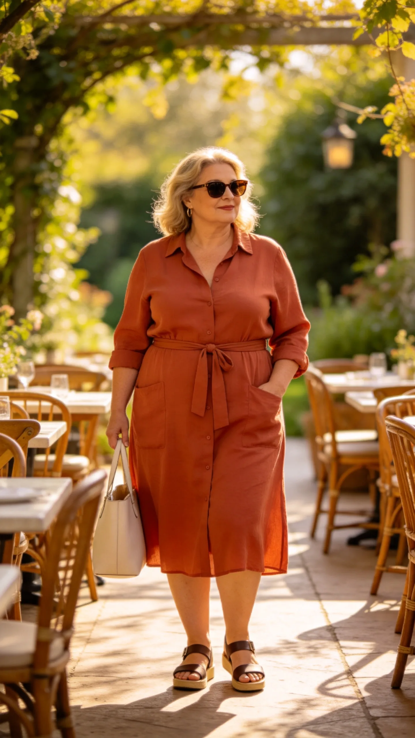 14. Belted Shirt Dress With Supportive Sandals
