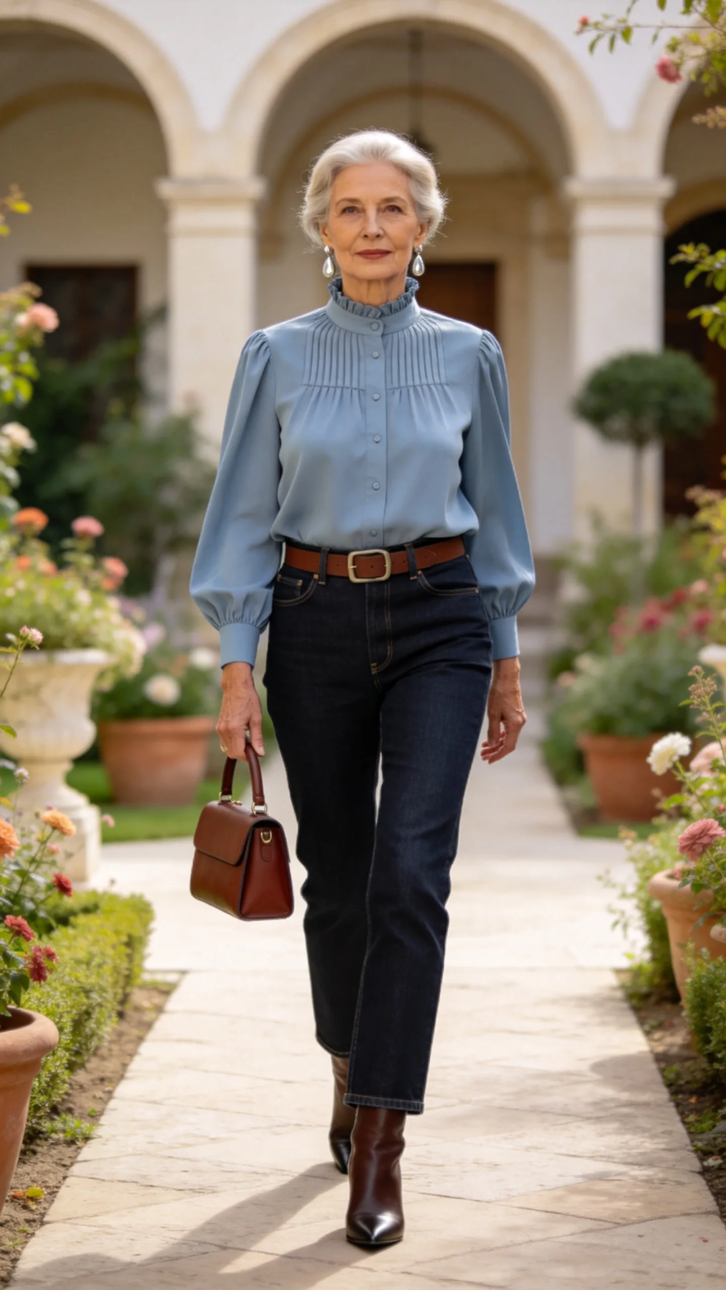 14. Prairie Blouse With Dark Tailored Denim