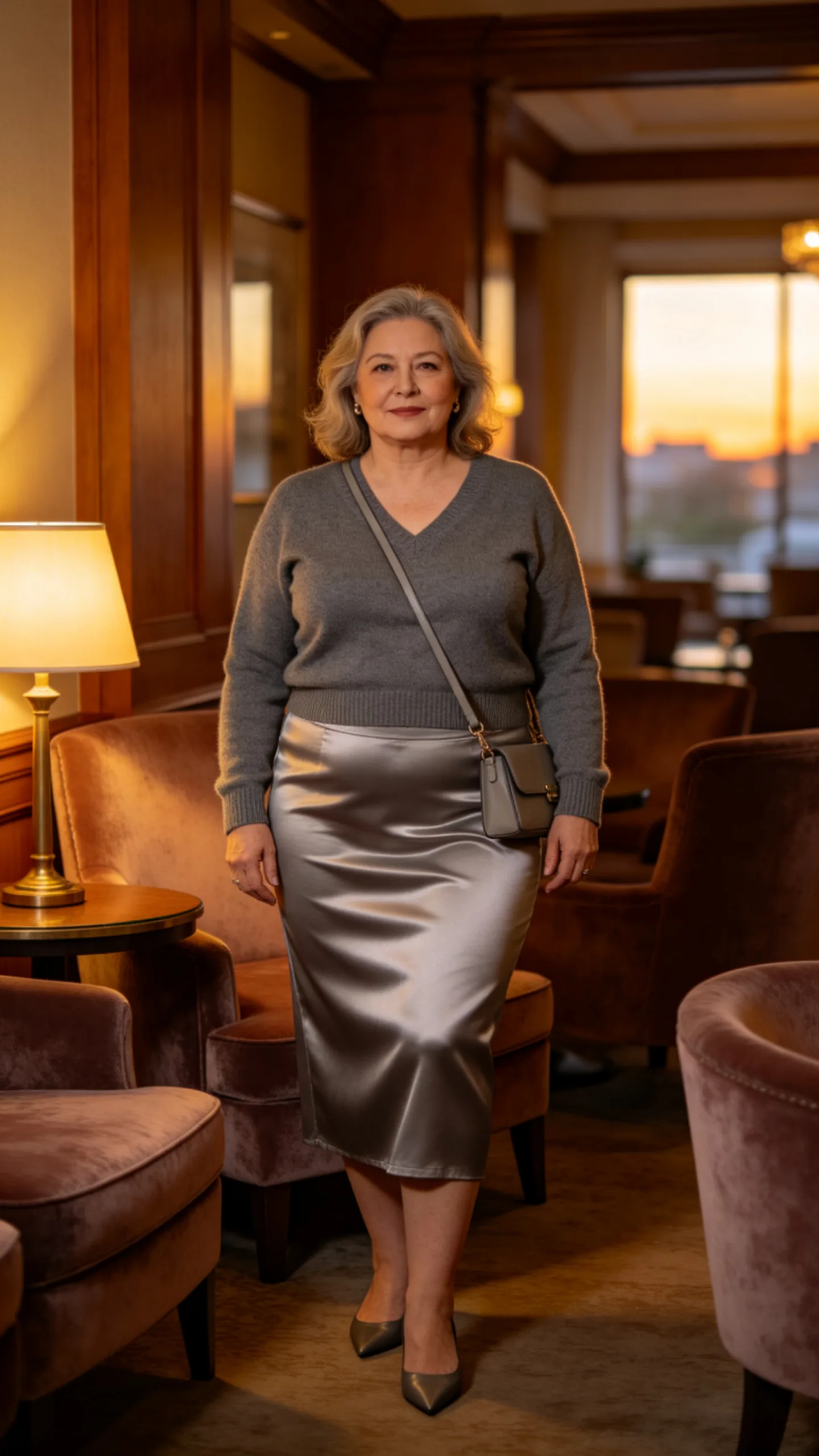 16. Satin Midi Skirt With a Casual Sweater