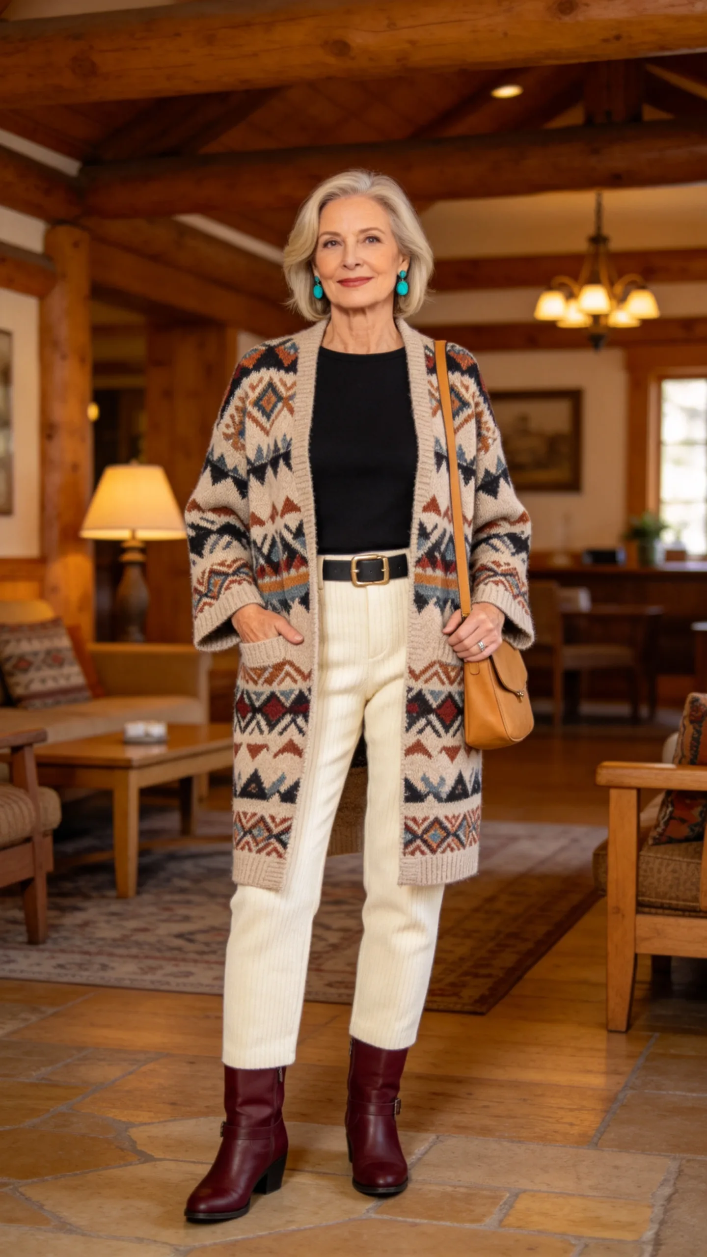 16. Southwestern Cardigan With a Solid Column of Color