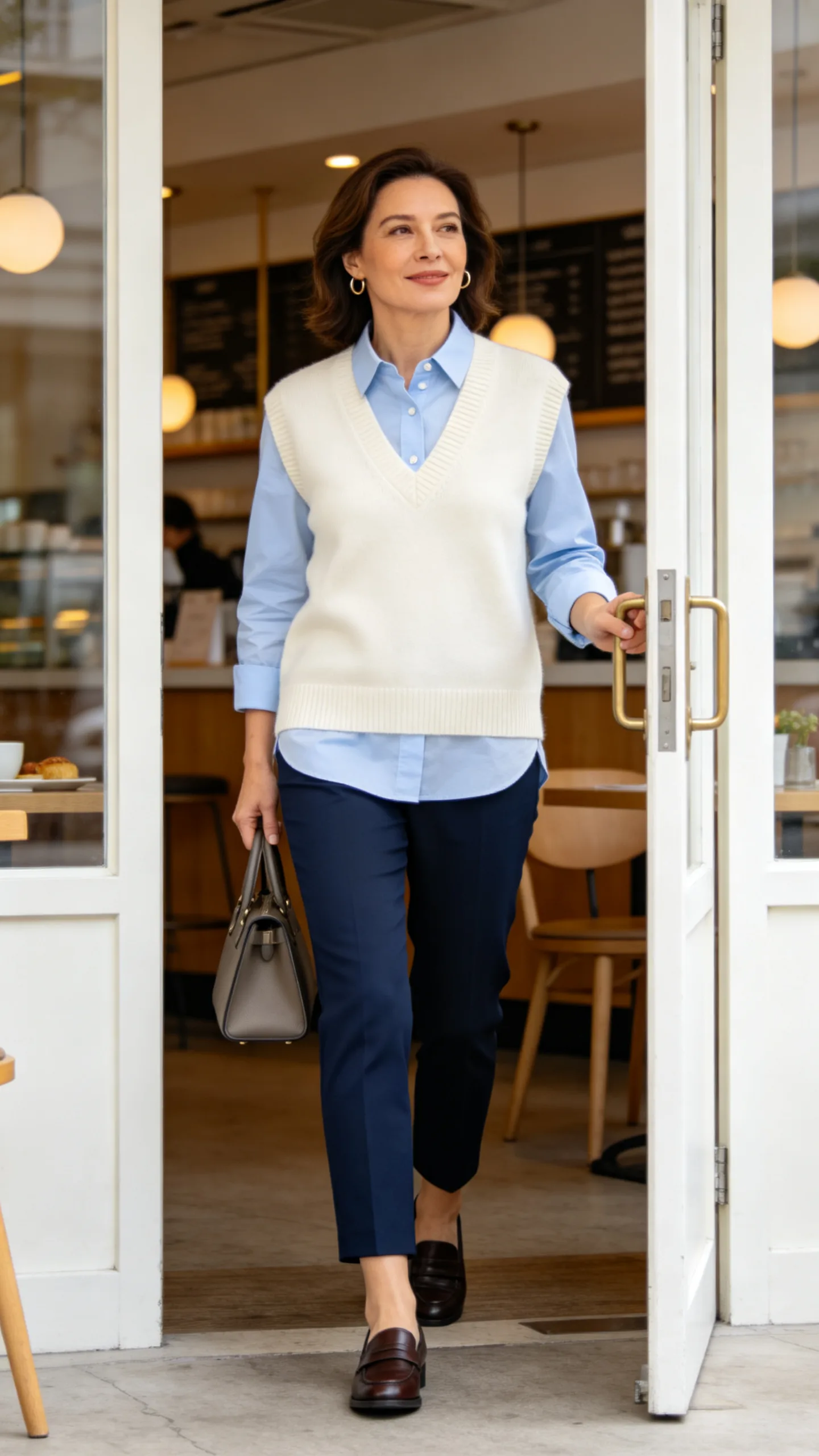 16. Sweater Vest Over a Button-Down Shirt