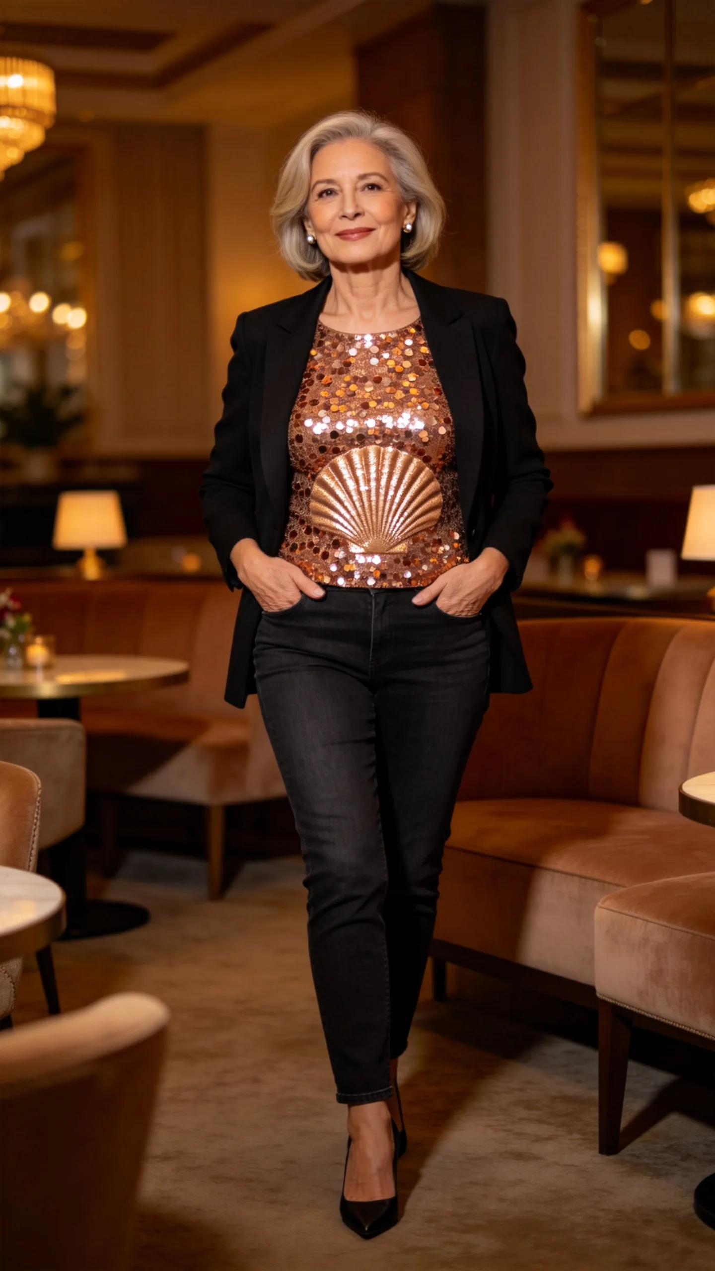 17. A Sequin Top With Tailored Jeans