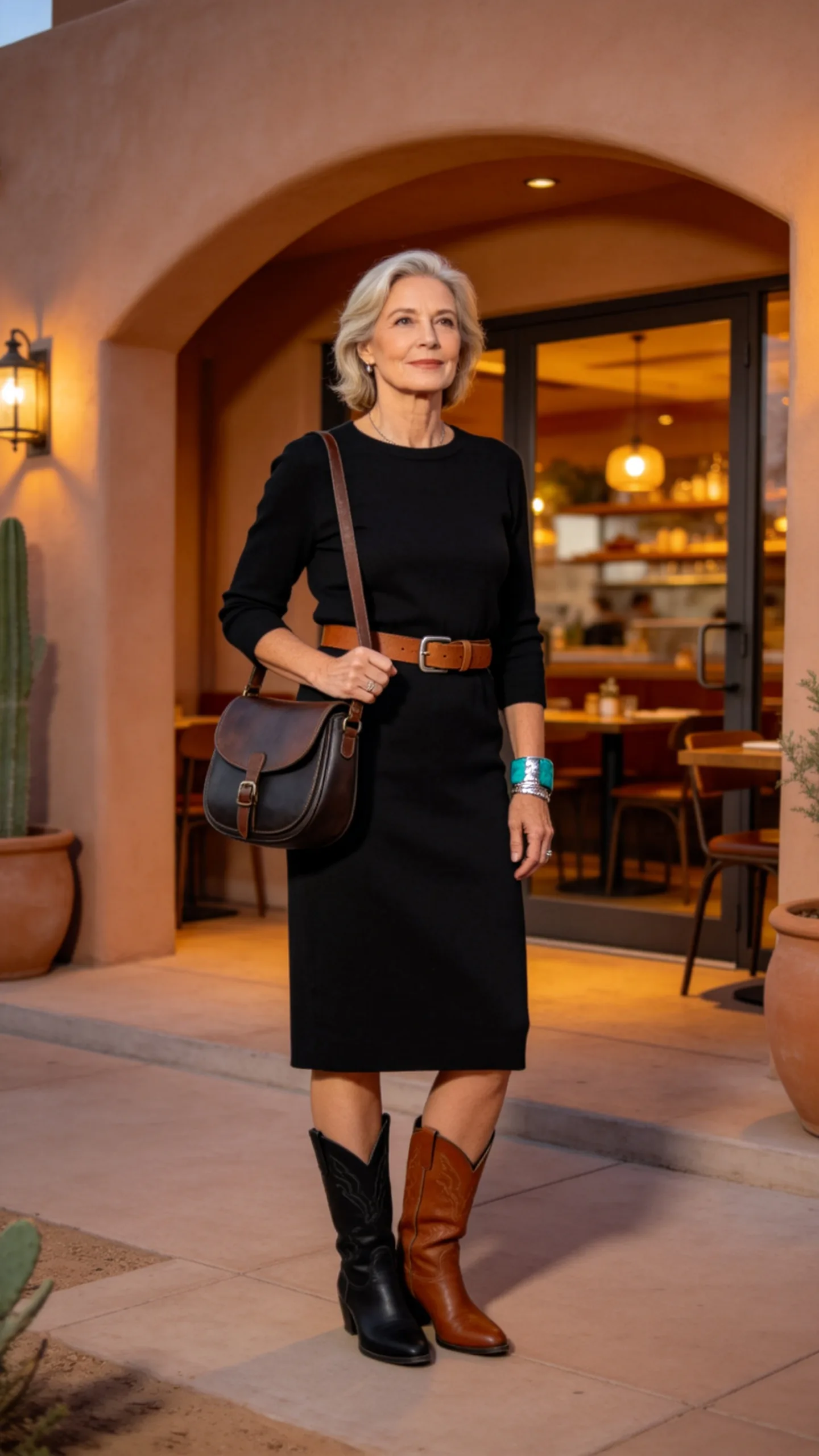 20. Black Midi Dress With Western Ankle Boots