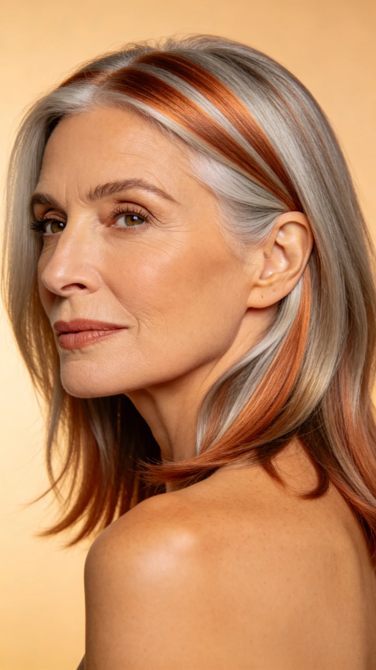 20. Copper and Gray Ribbon Highlights for Warm Undertones