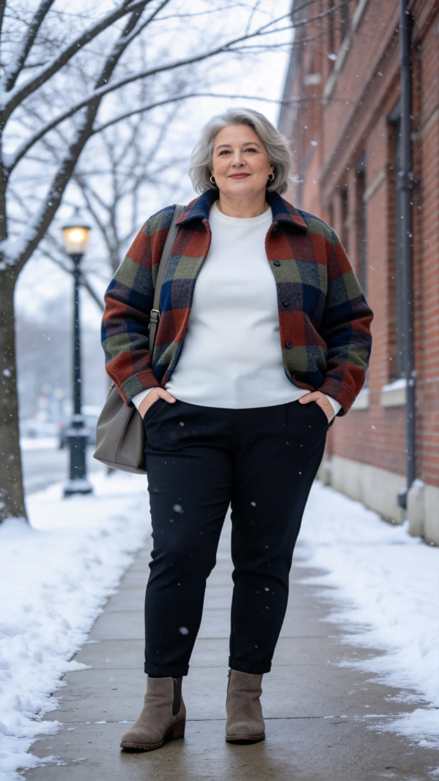2. Black Ponte Pants with a Plaid Shacket