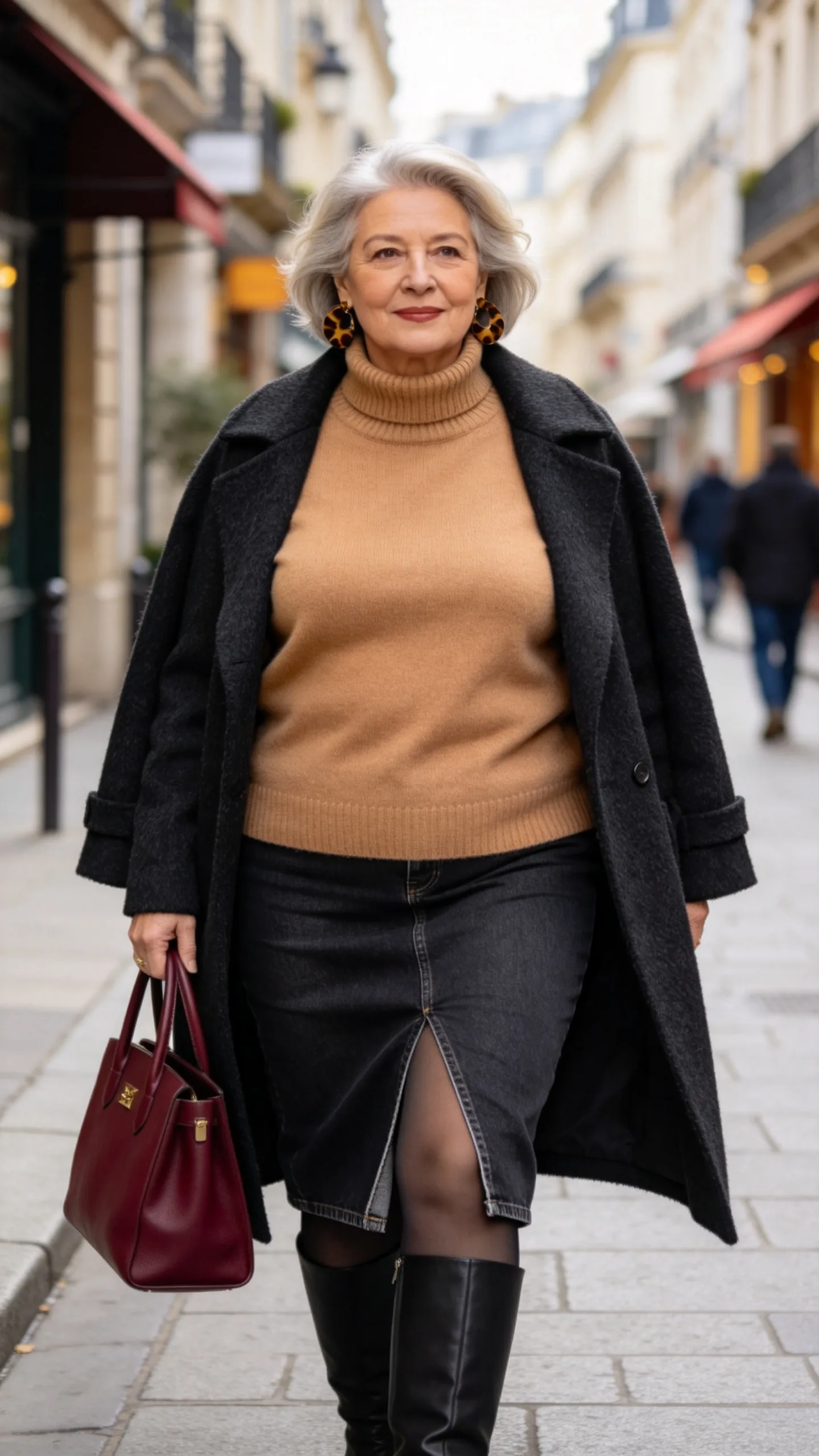 21. Camel Sweater With a Denim Midi Skirt