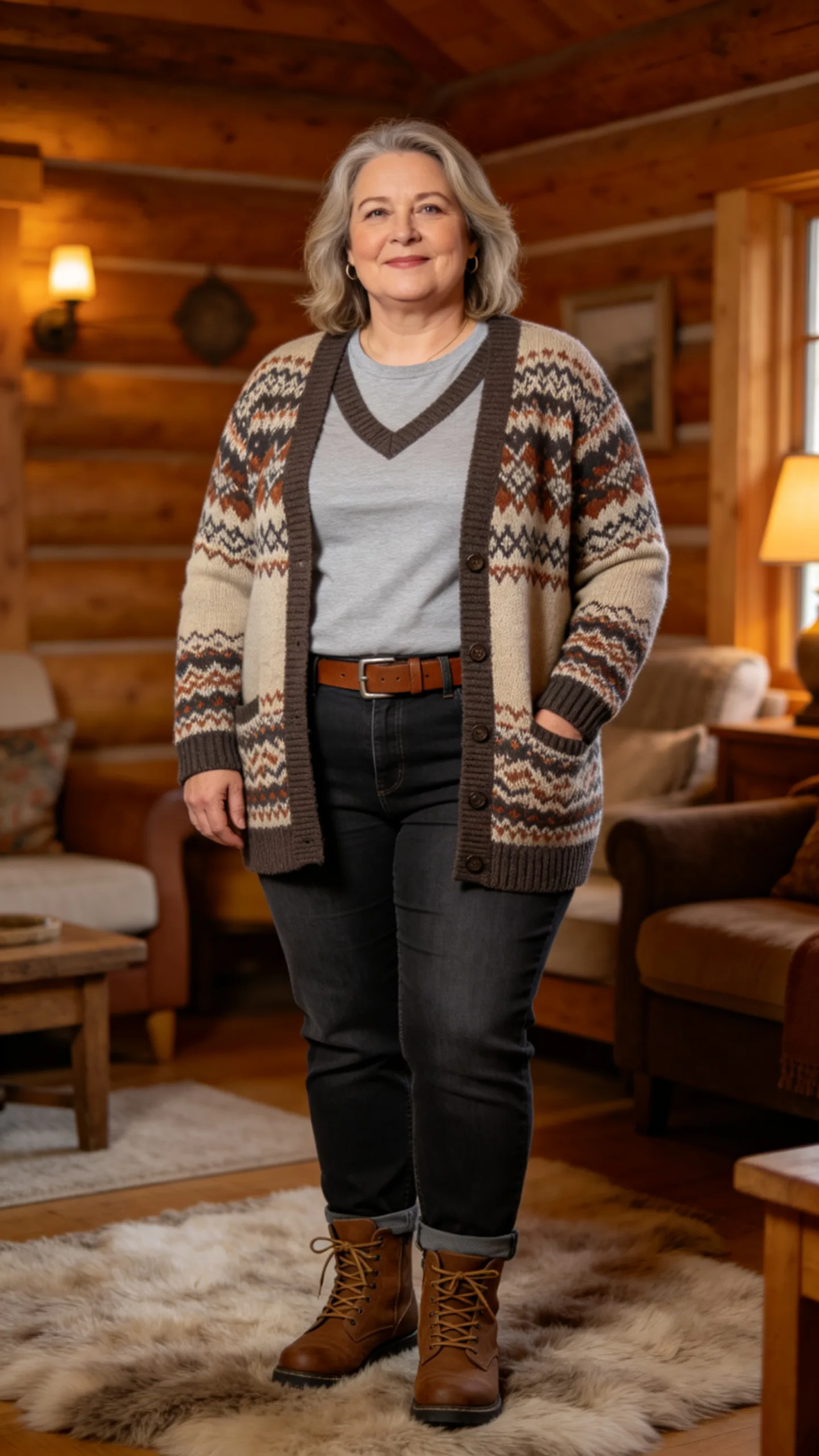 6. Dark Jeans with a Fair Isle Cardigan