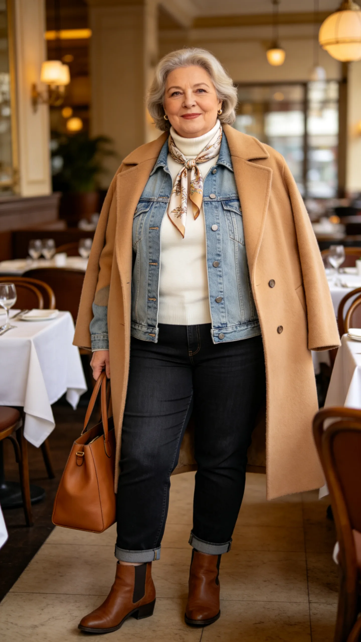 4. Denim Jacket Under a Wool Coat