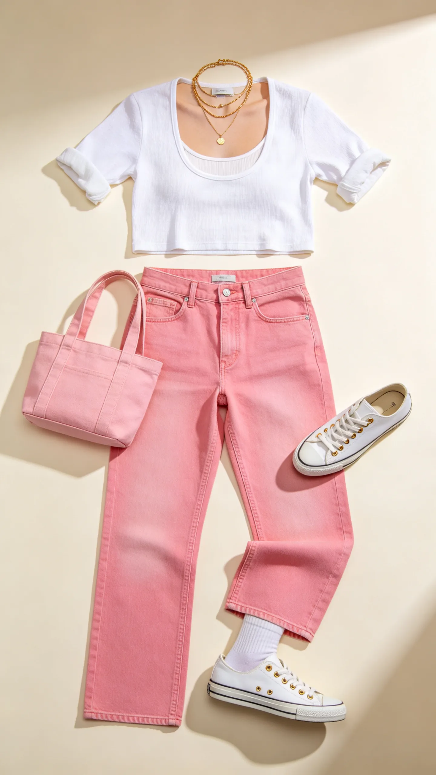 1. Cropped White Tee and Bubblegum Pink Bootcut Jeans