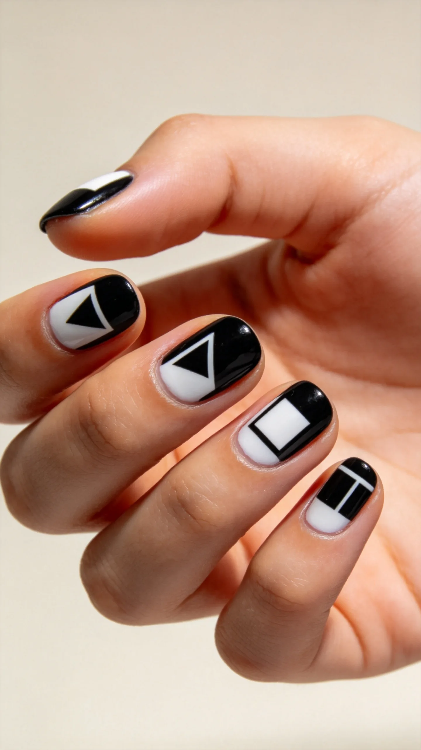 1. Short Nails Ideas Black and White Geometric Accent