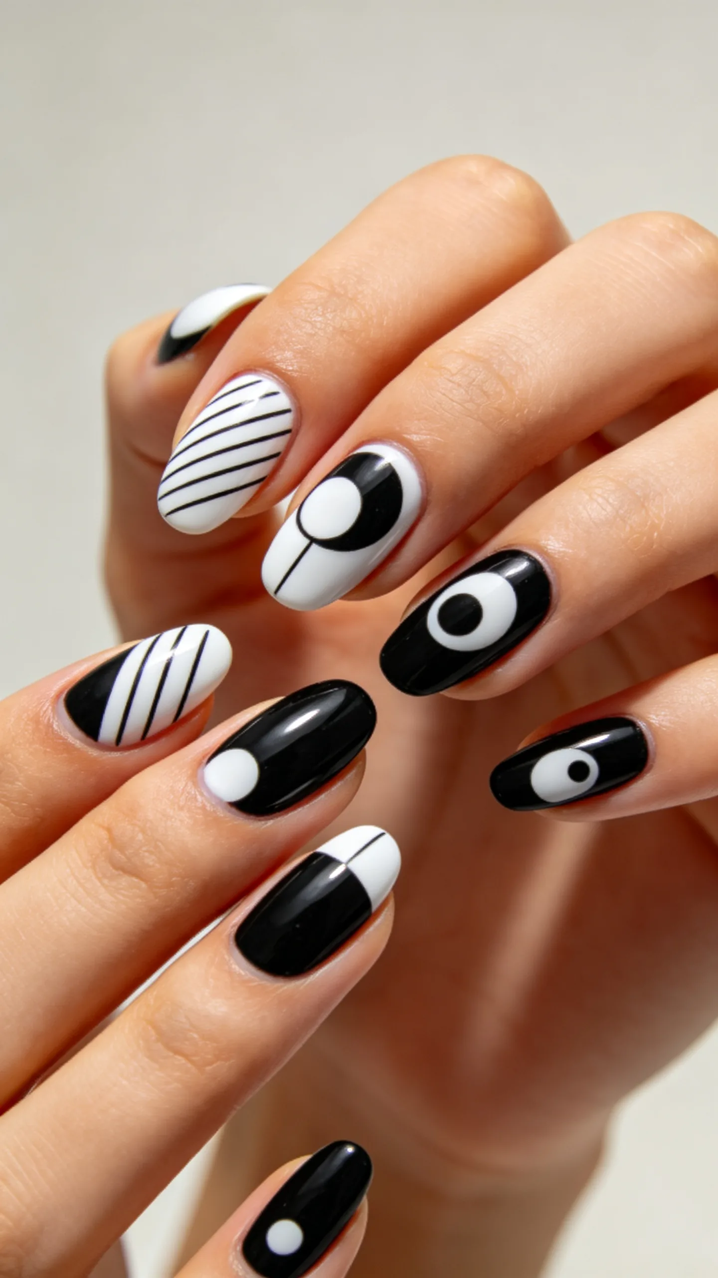 3. Abstract White and Black Nails Ideas with Negative Space