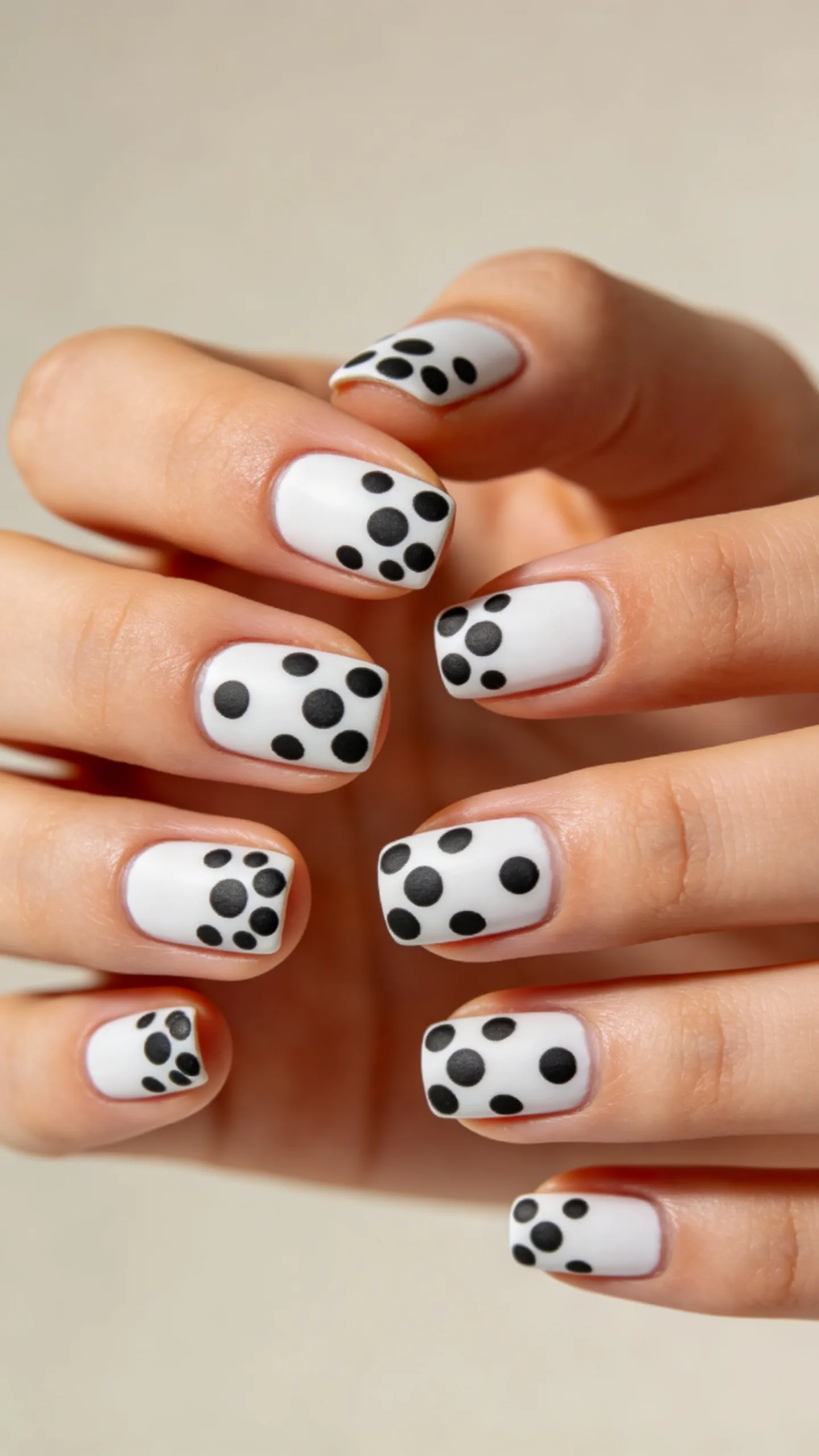 5. Delicate Polka Dot Nails Ideas White and Black Dotted Minimalist