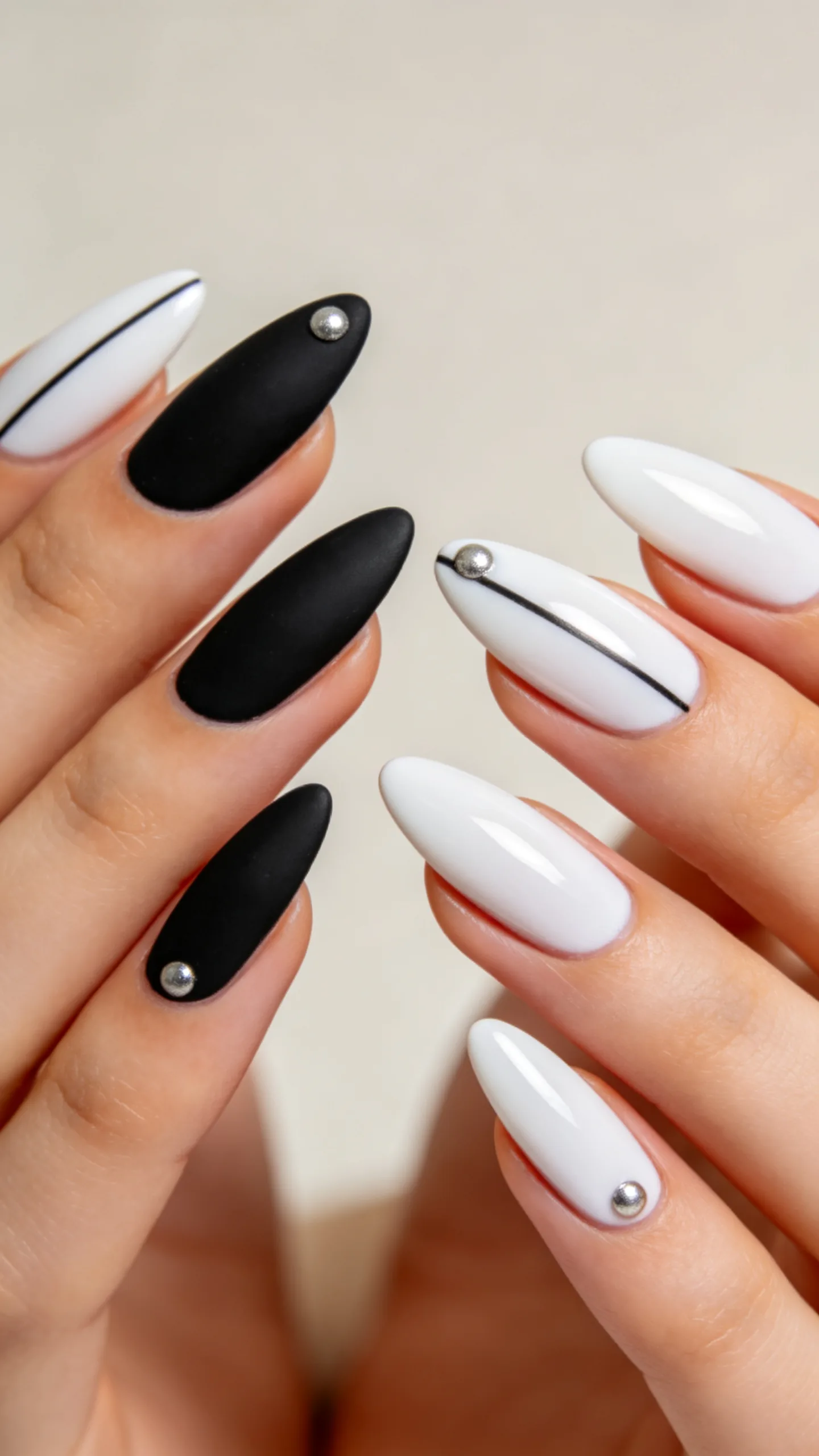 6. Half-and-Half Split Color Blocking for Almond Nails