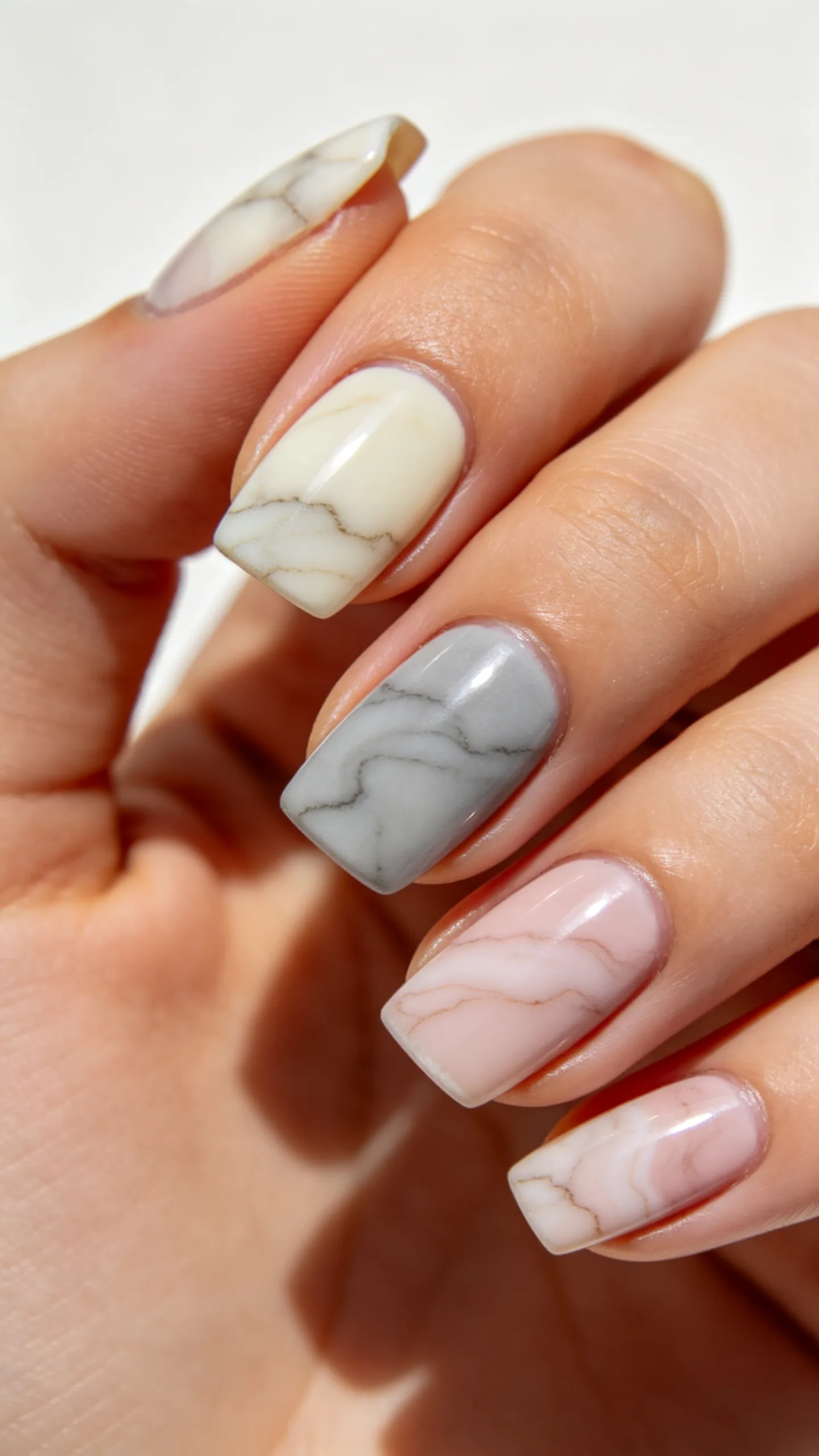 8. Soft Marble Swirls on Square Nails