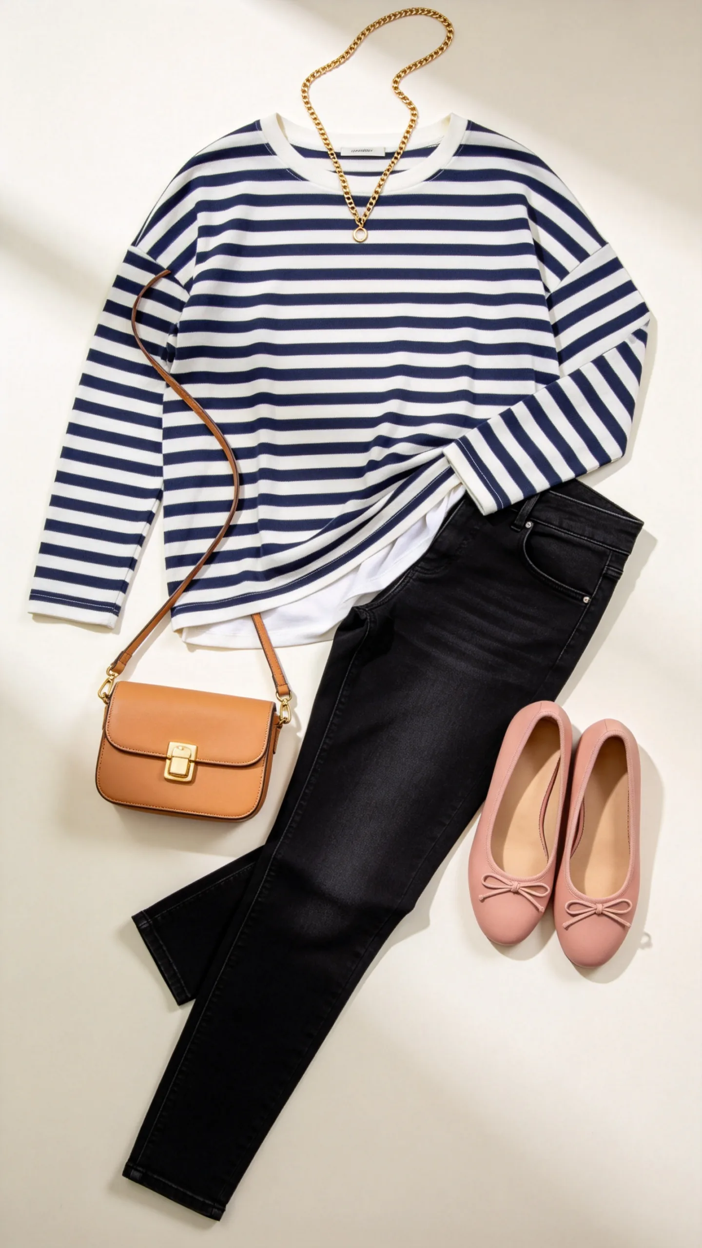 11. Parisian Chic: Slim-Fit Black Jeans with a Breton Stripe Top and Ballet Flats