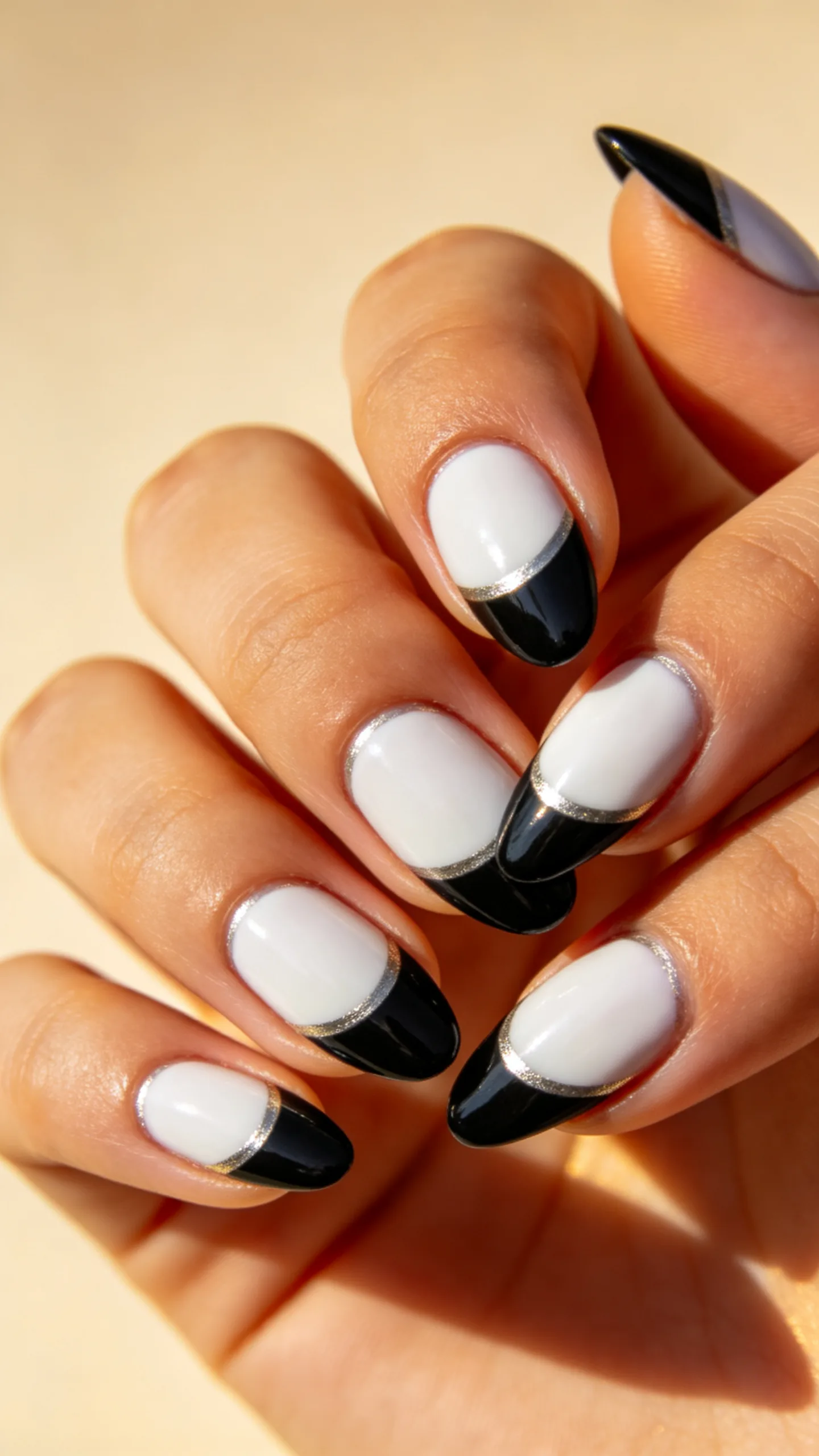 12. Tuxedo Half-Moon Retro Nail Design