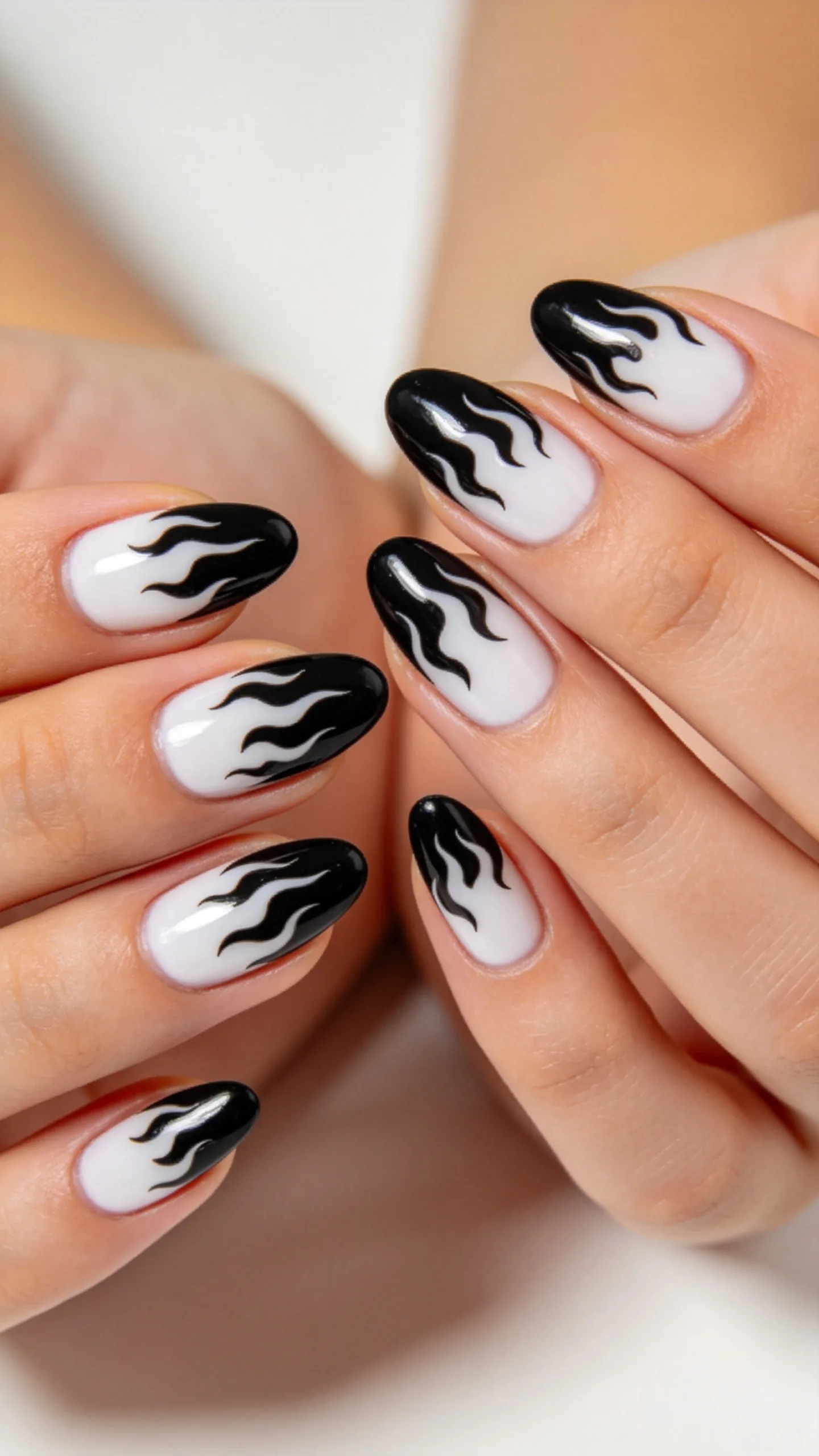 13. Flame Nails with Bold Contrast Outlines