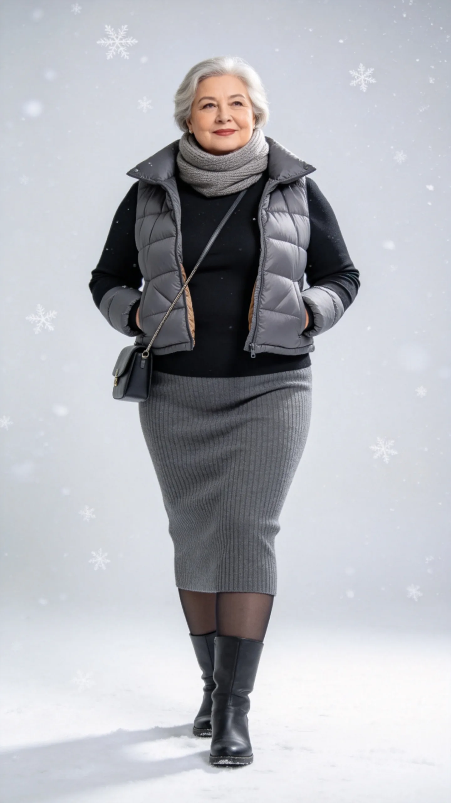 7. Knit Midi Skirt with a Cropped Puffer Coat