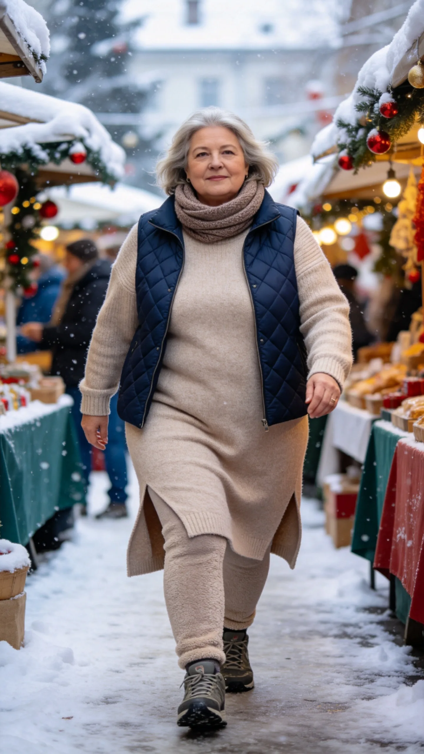 4. Leggings with a Tunic Sweater and Puffer Vest