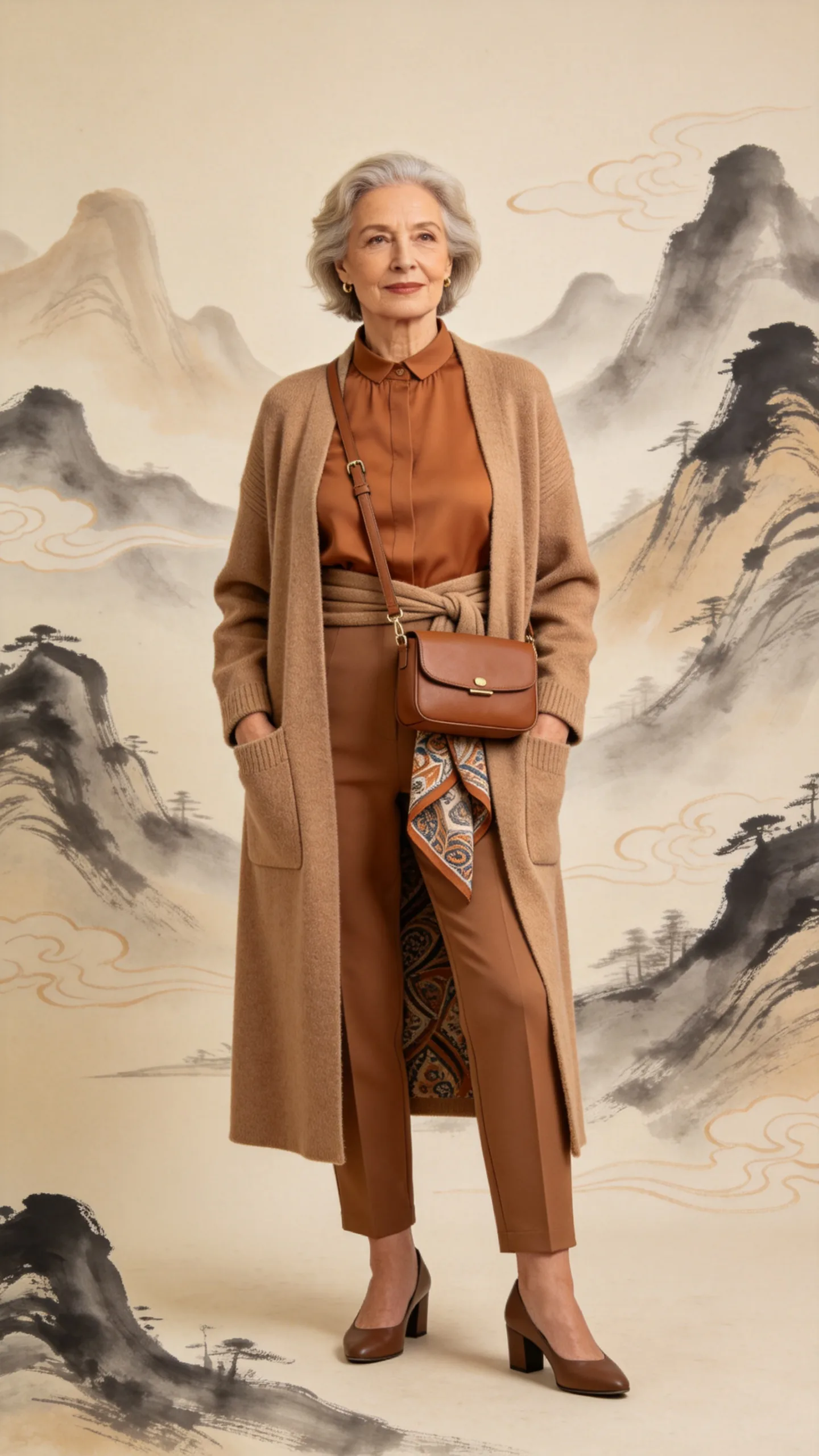 14. Long Cardigan With Ponte Pants and a Wrap Coat